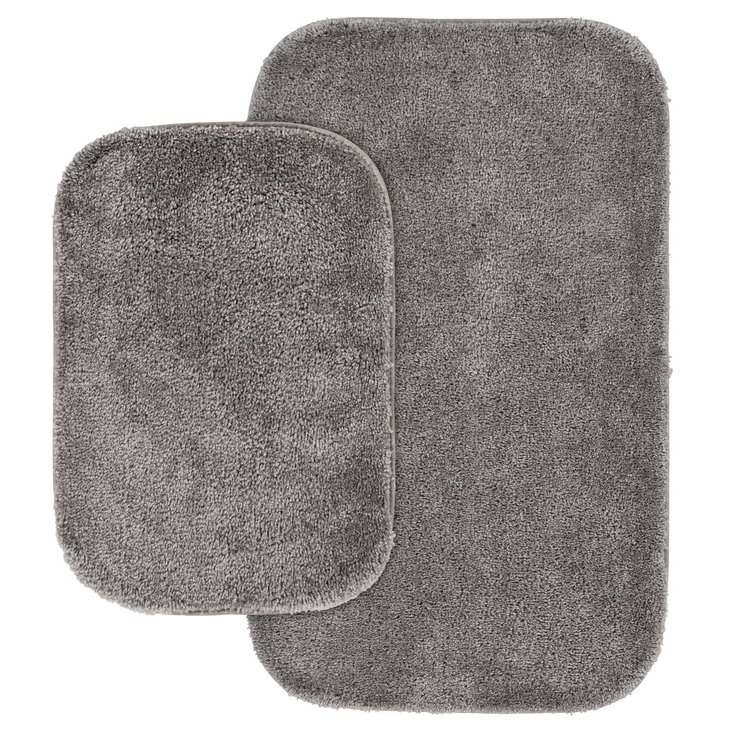Garland Rug Traditional Washable Bath Rug Set, 2 Piece Set (17"x24" Bath Rug, & 21"x34" Bath Rug) Medium Gray