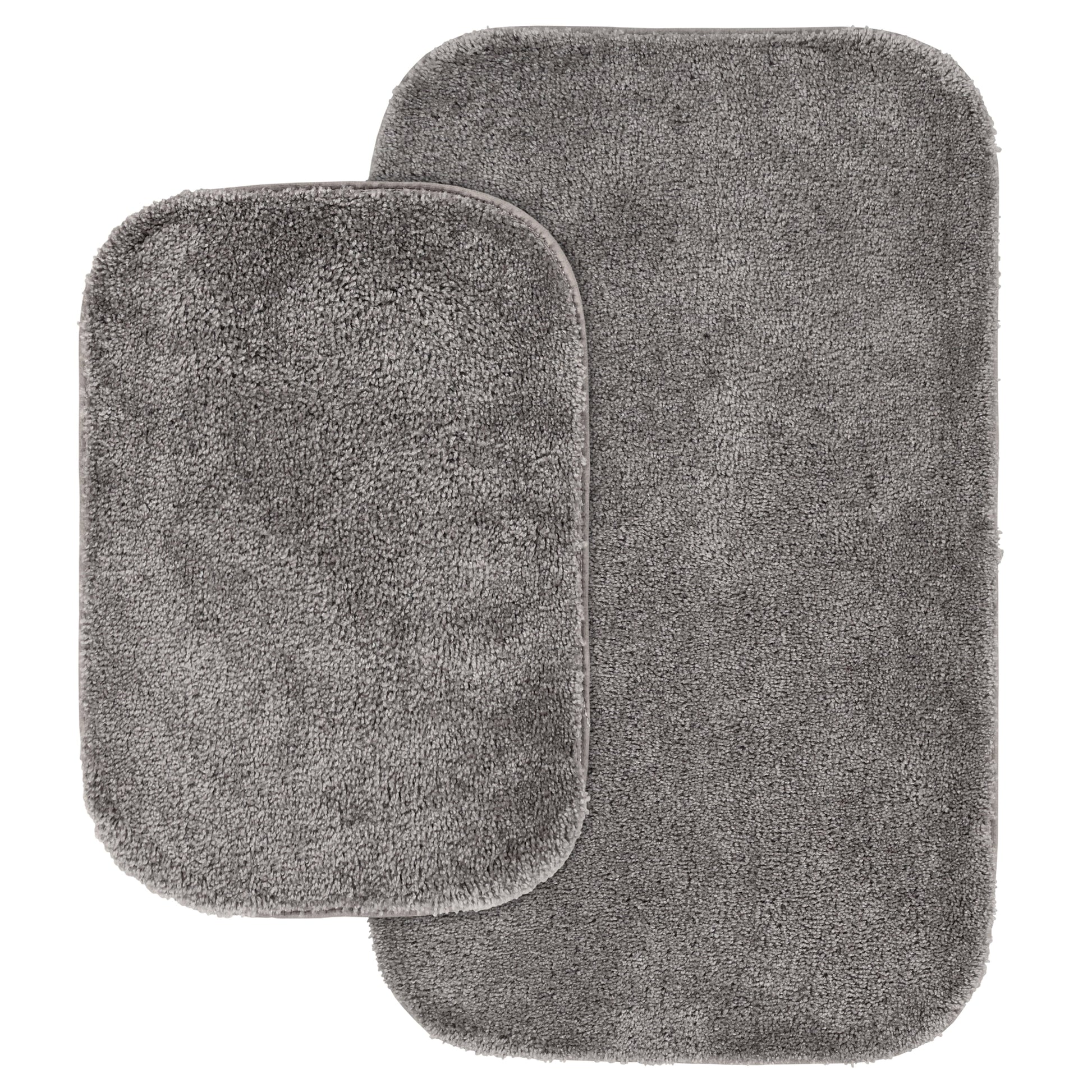 Garland Rug Traditional Washable Bath Rug Set, 2 Piece Set (17"x24" Bath Rug, & 21"x34" Bath Rug) Medium Gray
