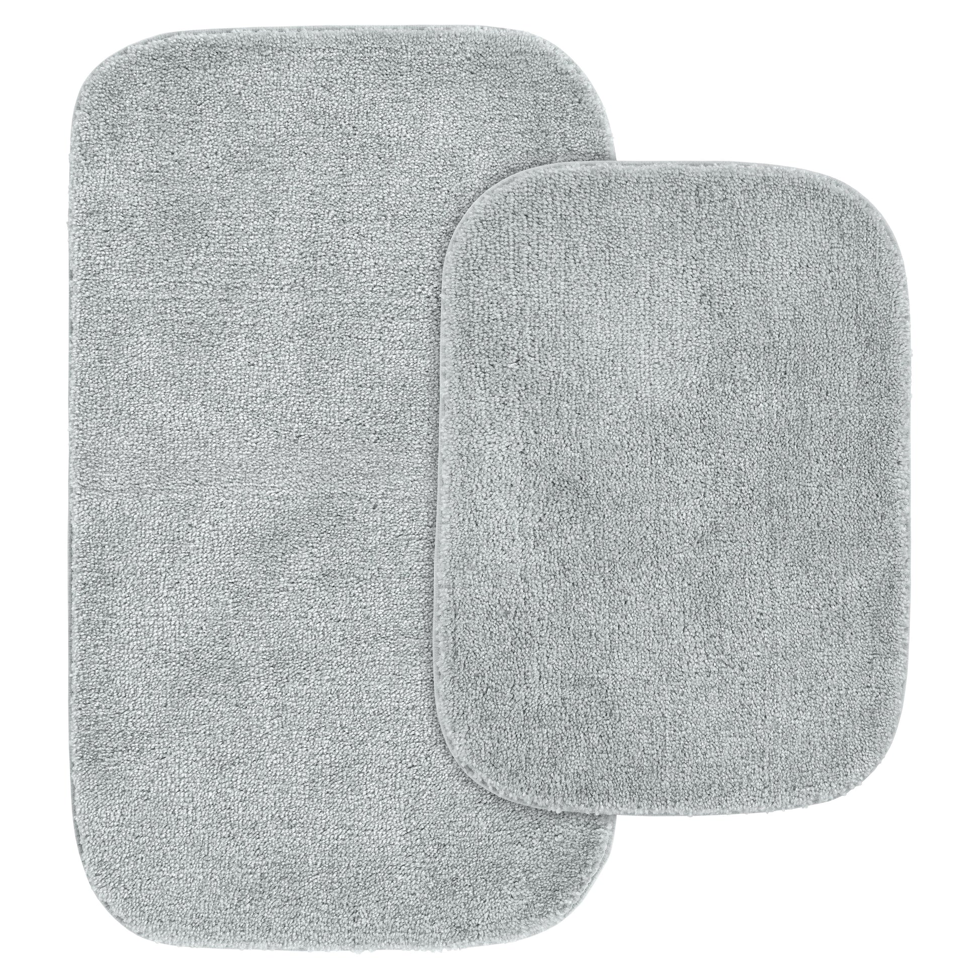 Garland Rug Traditional Washable Bath Rug Set, 2 Piece Set (17"x24" Bath Rug, & 21"x34" Bath Rug) Platinum Gray