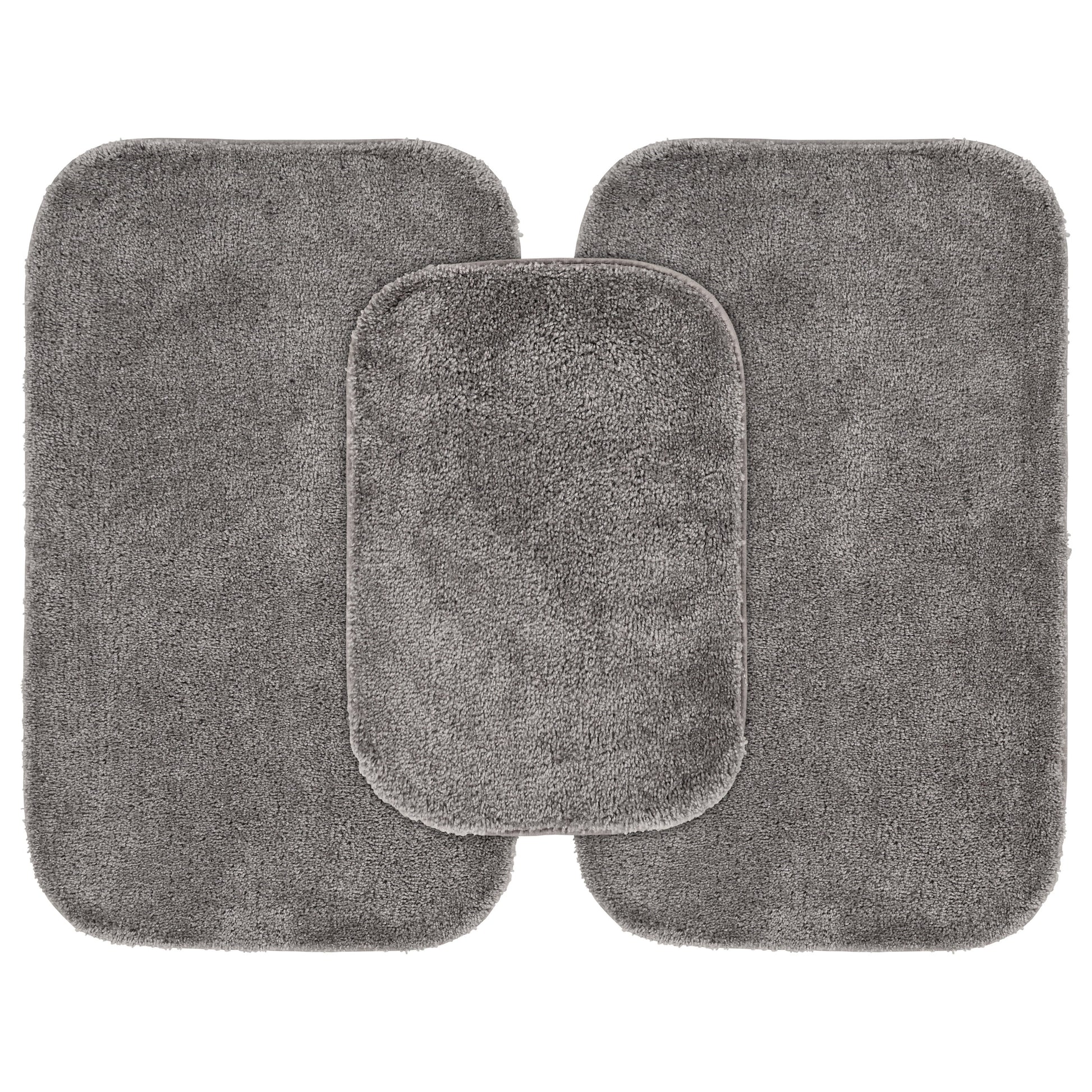 Garland Rug Traditional Washable Bath Rug Set, 3-Piece Set (17"x24" Bath Rug and Two 21"x34" Bath Rugs) Medium Gray