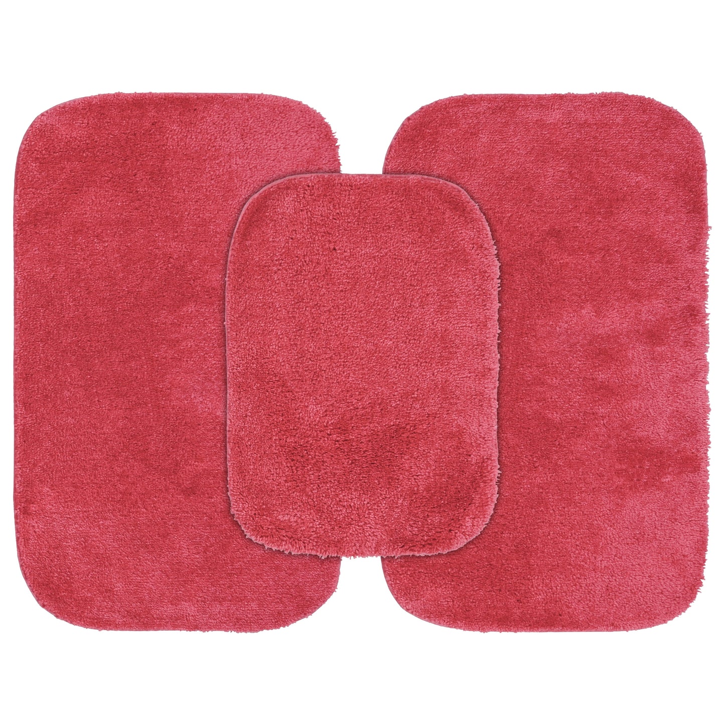 Garland Rug Traditional Washable Bath Rug Set, 3-Piece Set (17"x24" Bath Rug and Two 21"x34" Bath Rugs) Pink Hibiscus