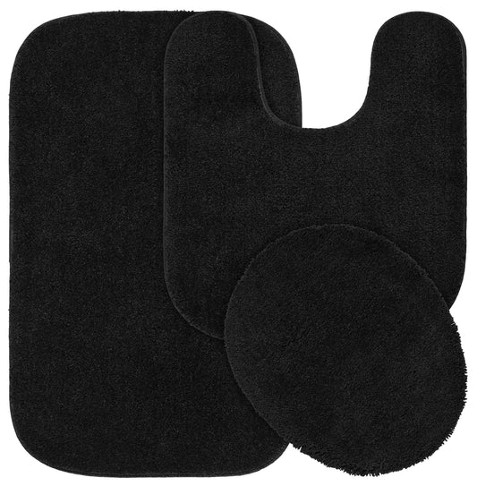 Garland Alfombra Tradicional Lavable, Juego de 3 Piezas (Alfombra de BaÃ±o de 21"x34", Alfombra Contorneada y Tapa de Inodoro) Negro
