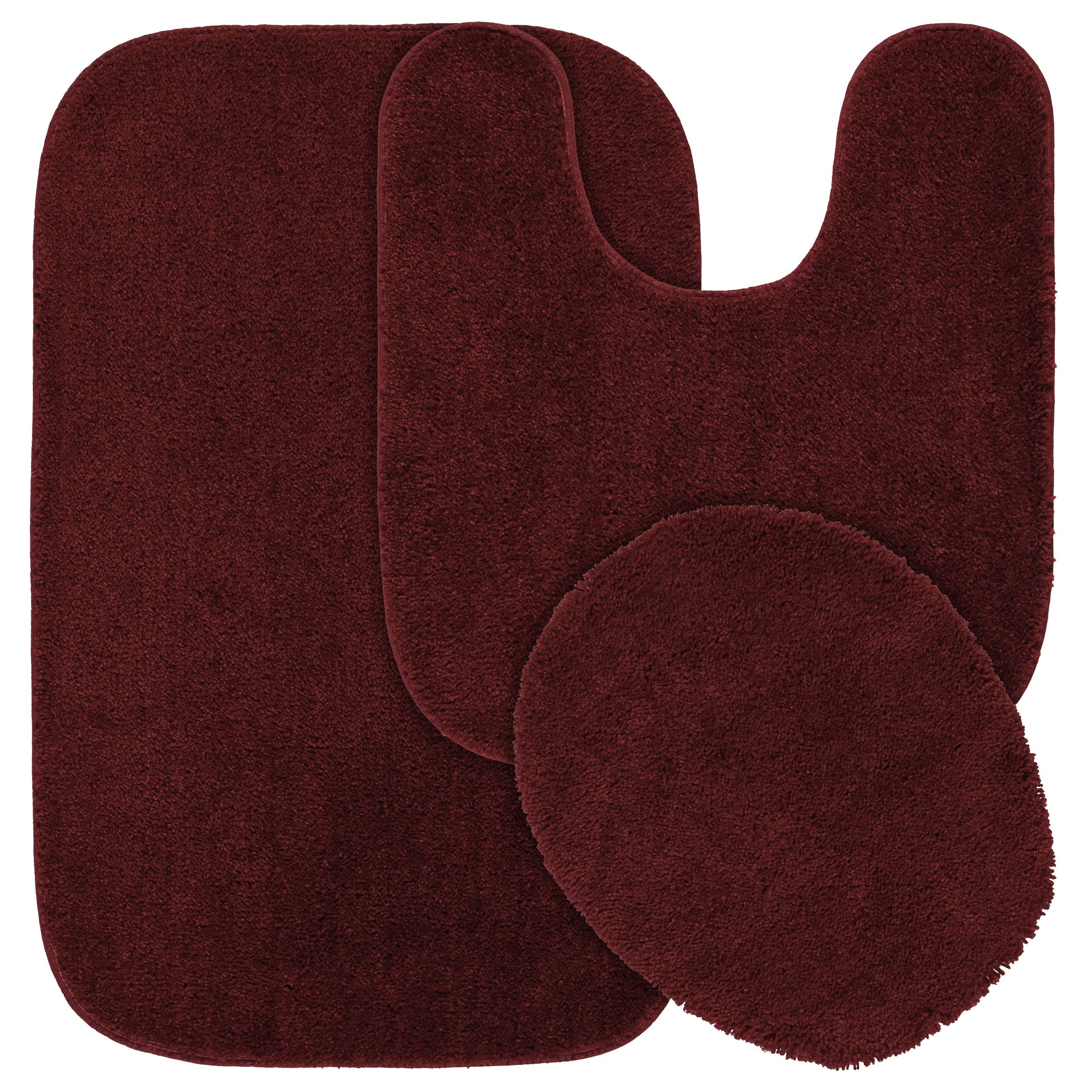Garland Rug Traditional Washable Bath Rug Set, 3 Piece Set (21"x34" Bath Rug, Contour Rug, & Toilet Lid) Chili Red