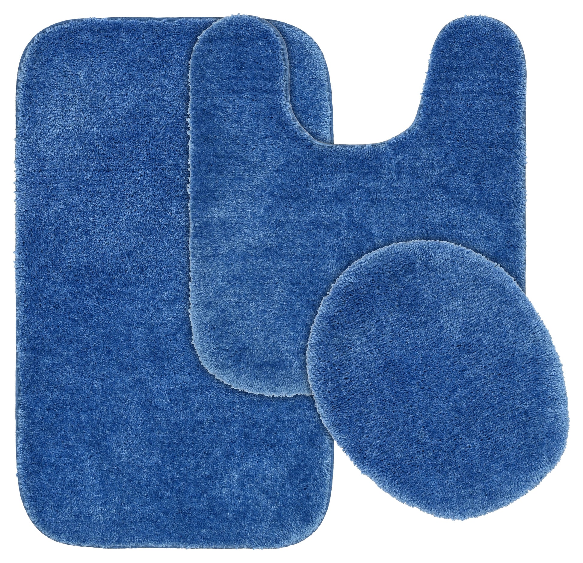 Garland Rug Traditional Washable Bath Rug Set, 3 Piece Set (21"x34" Bath Rug, Contour Rug, & Toilet Lid) Electric Blue
