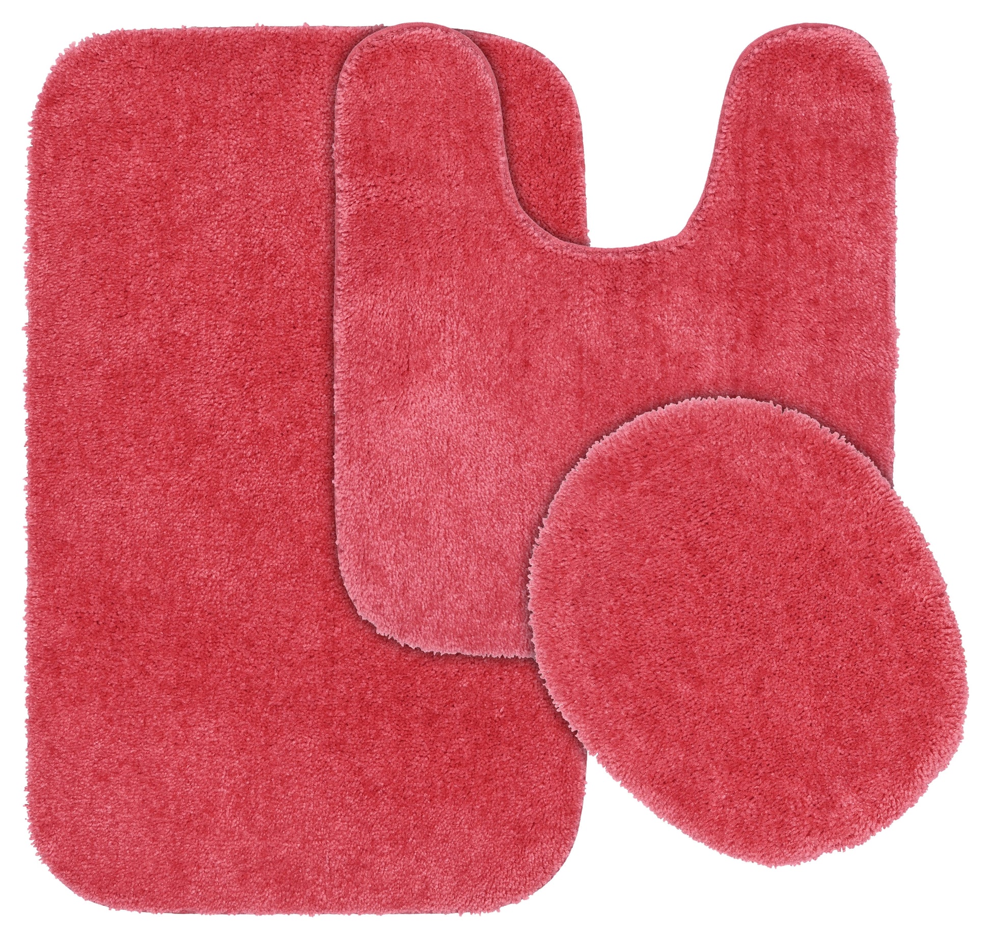 Garland Rug Traditional Washable Bath Rug Set, 3 Piece Set (21"x34" Bath Rug, Contour Rug, & Toilet Lid) Pink Hibiscus