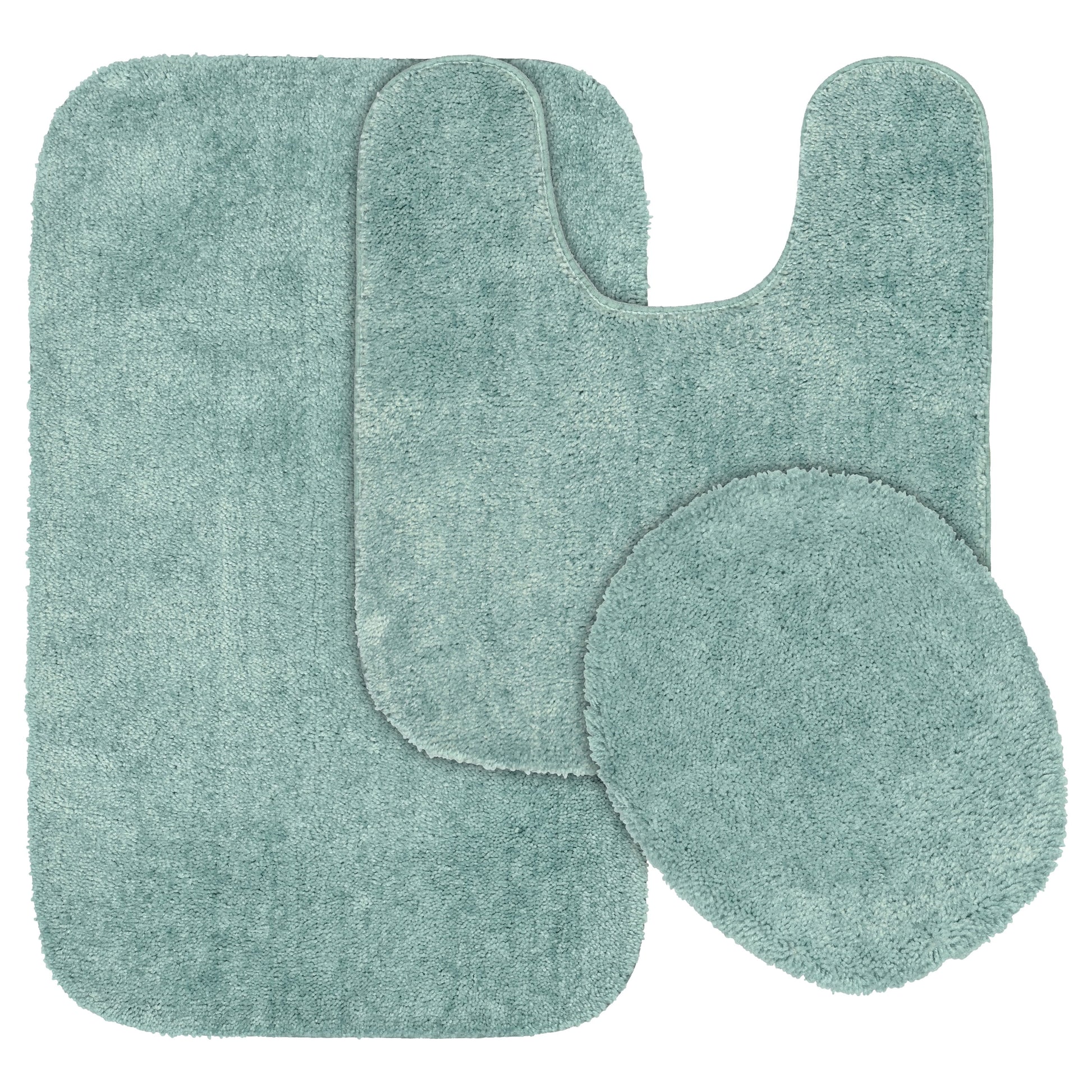 Garland Rug Traditional Washable Bath Rug Set, 3 Piece Set (21"x34" Bath Rug, Contour Rug, & Toilet Lid) Sea Foam