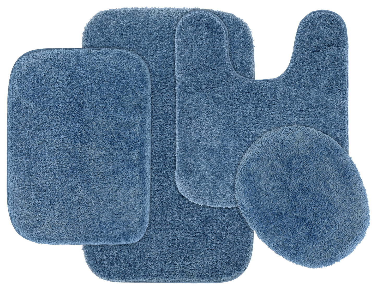 Garland Rug Traditional Washable Bath Rug Set, 4 Piece Set (2 Bath Rugs, Contour, & Lid) Basin Blue