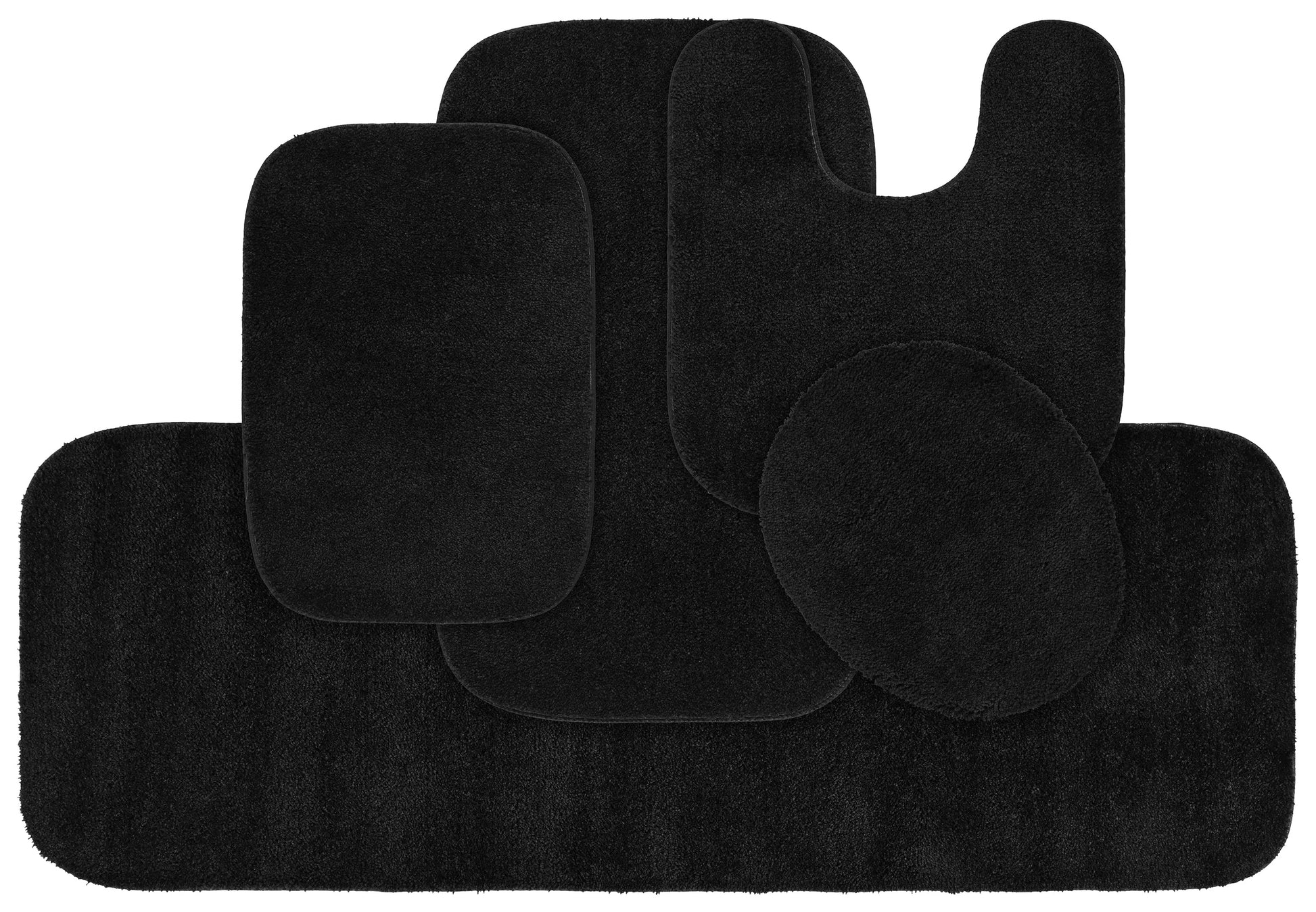 Garland Rug Traditional Washable Bath Rug Set, 5 Piece Set (2 Bath Rugs, Contour, Lid, & Runner) Black