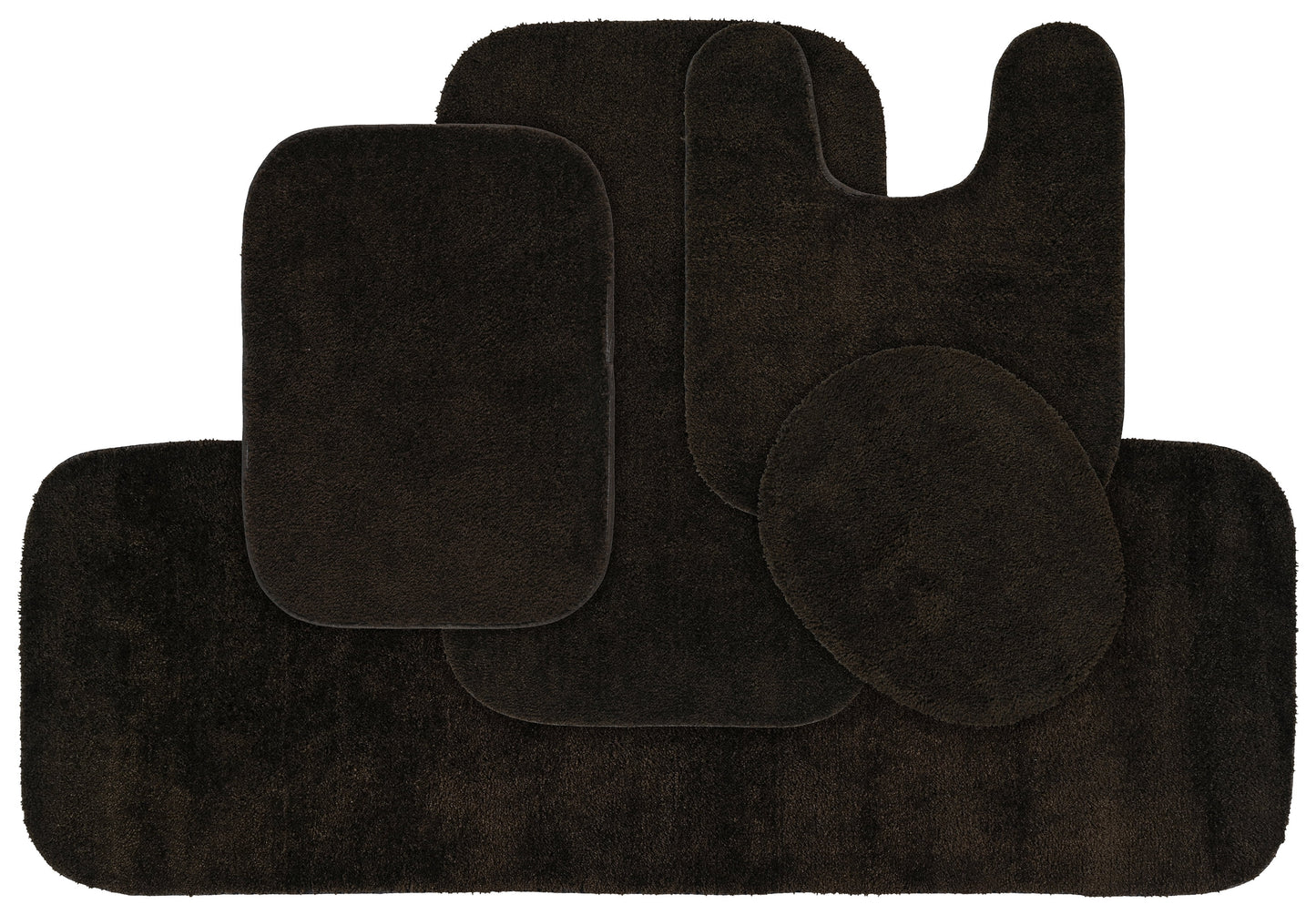 Garland Rug Traditional Washable Bath Rug Set, 5 Piece Set (2 Bath Rugs, Contour, Lid, & Runner) Chocolate