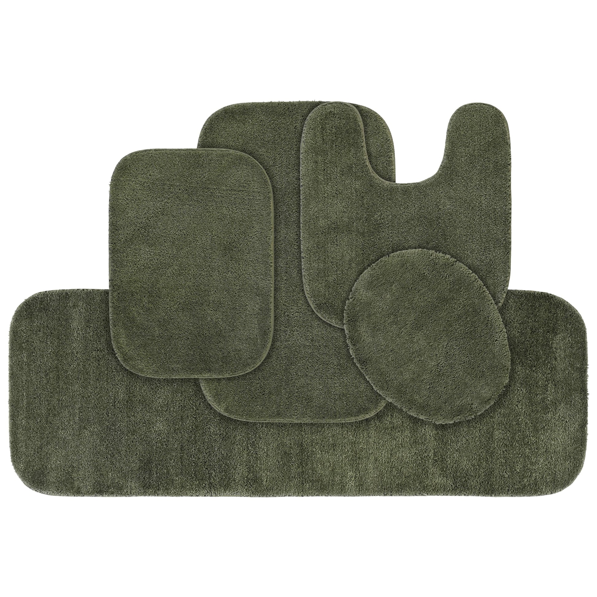Garland Rug Traditional Washable Bath Rug Set, 5 Piece Set (2 Bath Rugs, Contour, Lid, & Runner) Deep Fern
