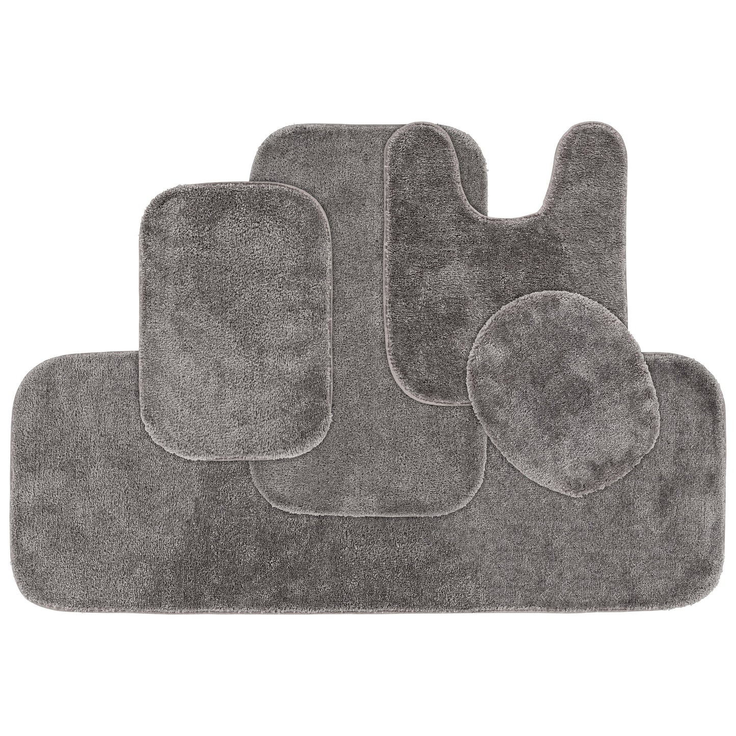Garland Rug Traditional Washable Bath Rug Set, 5 Piece Set (2 Bath Rugs, Contour, Lid, & Runner) Medium Gray