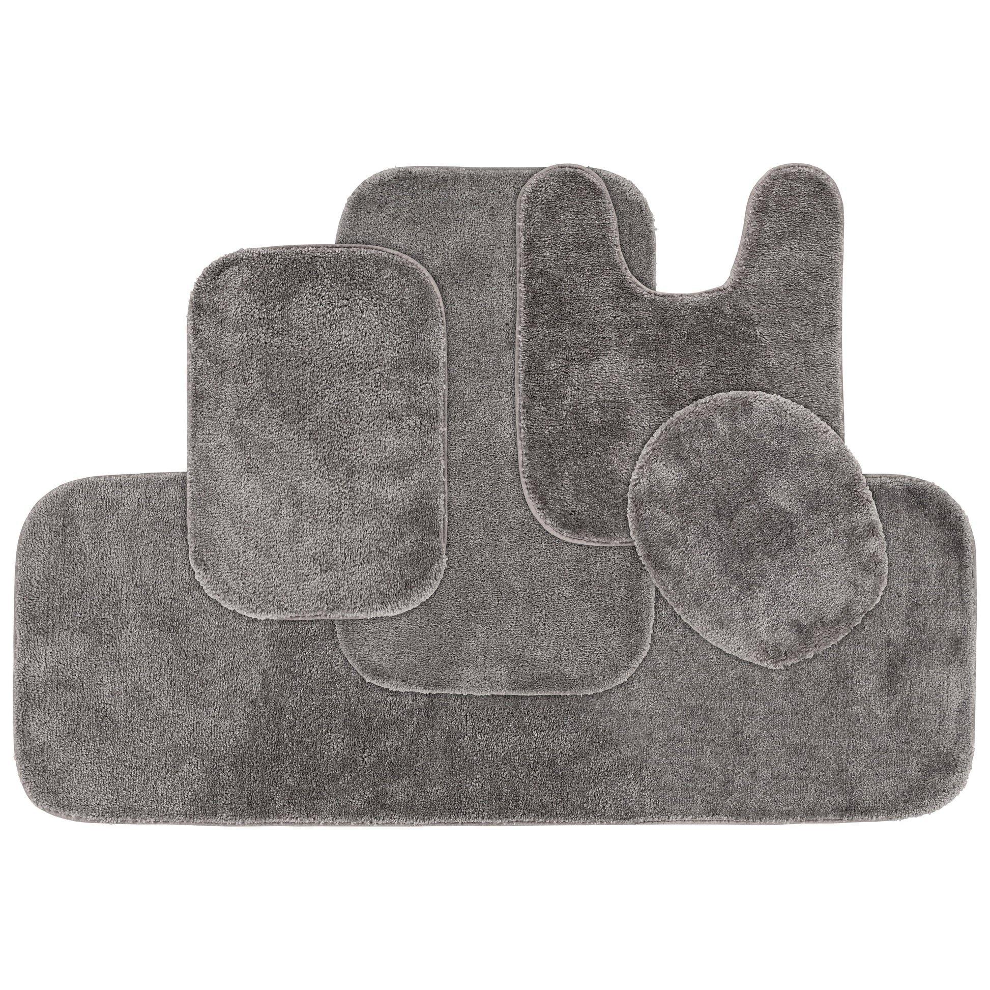 Garland Rug Traditional Washable Bath Rug Set, 5 Piece Set (2 Bath Rugs, Contour, Lid, & Runner) Medium Gray