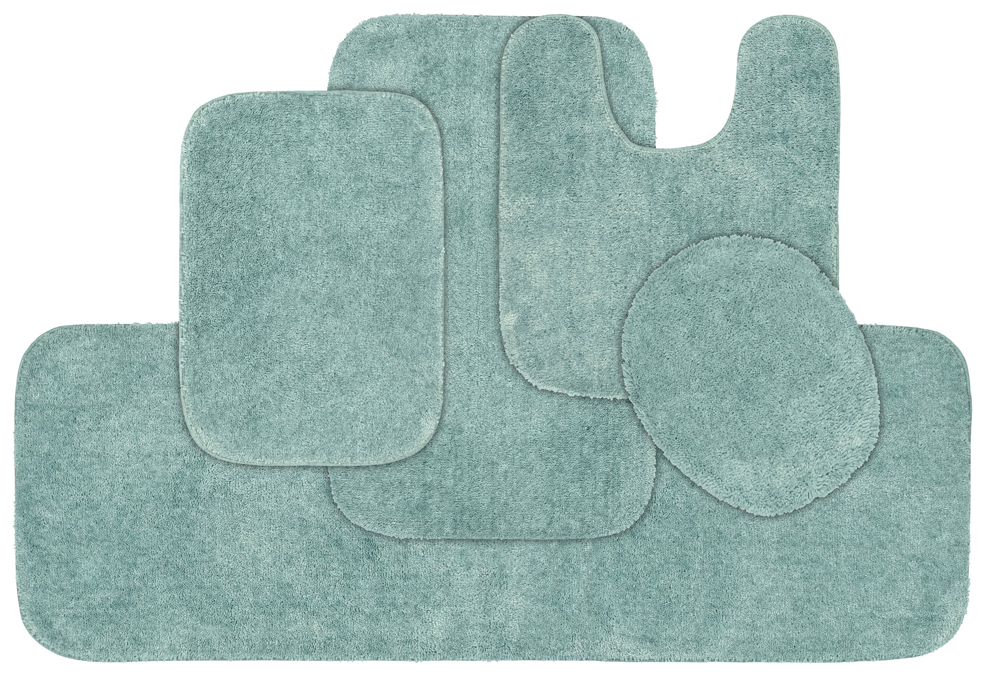 Garland Rug Traditional Washable Bath Rug Set, 5 Piece Set (2 Bath Rugs, Contour, Lid, & Runner) Sea Foam
