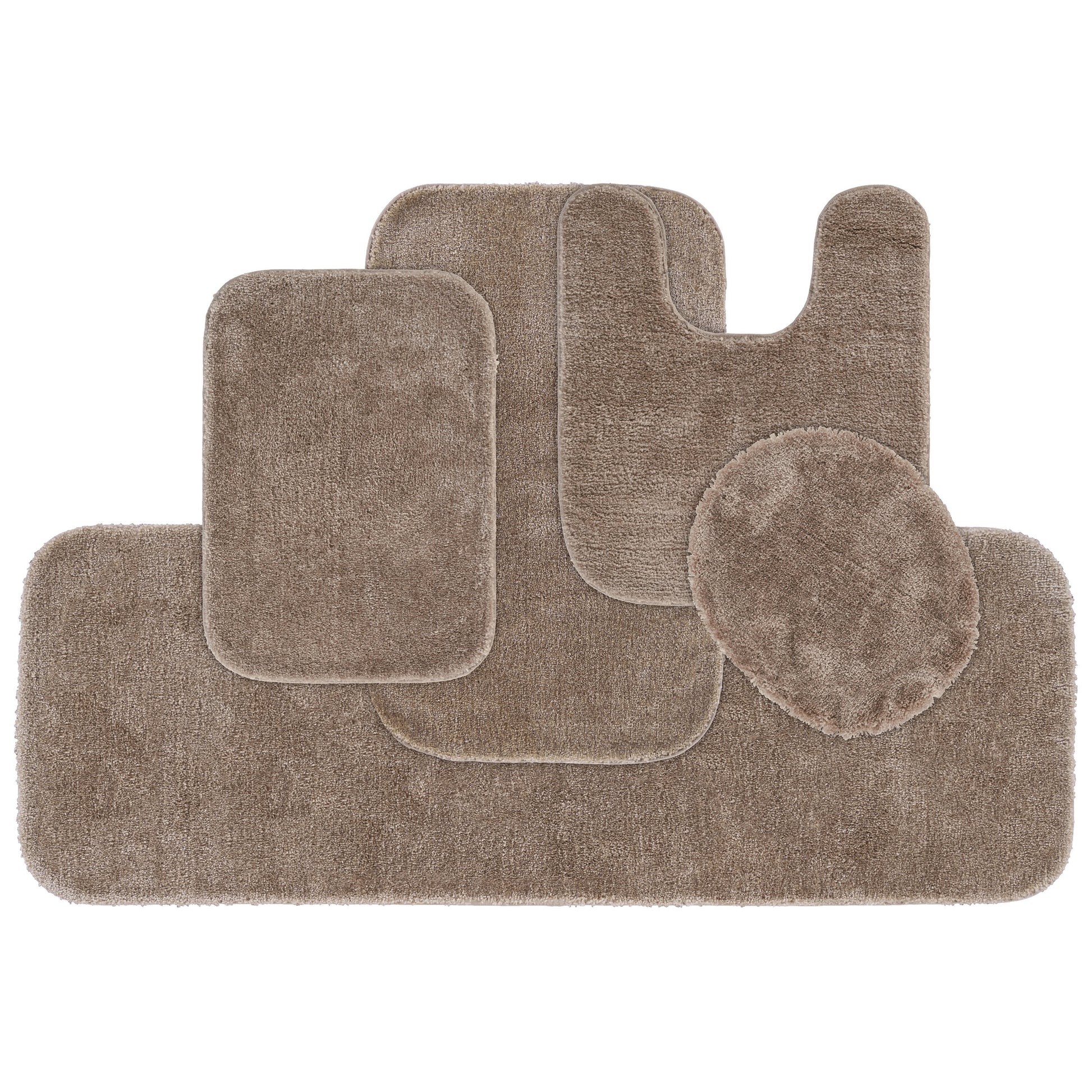 Garland Rug Traditional Washable Bath Rug Set, 5 Piece Set (2 Bath Rugs, Contour, Lid, & Runner)&nbsp;Taupe