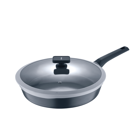 Gastro Ceramic by MasterPRO - SartÃ©n de Aluminio Fundido de 12.5" con Tapa de Vidrio Ventilado, Interior de CerÃ¡mica No TÃ³xico y Antiadherente, 12.5 Pulgadas, 2 Tonos, Gris