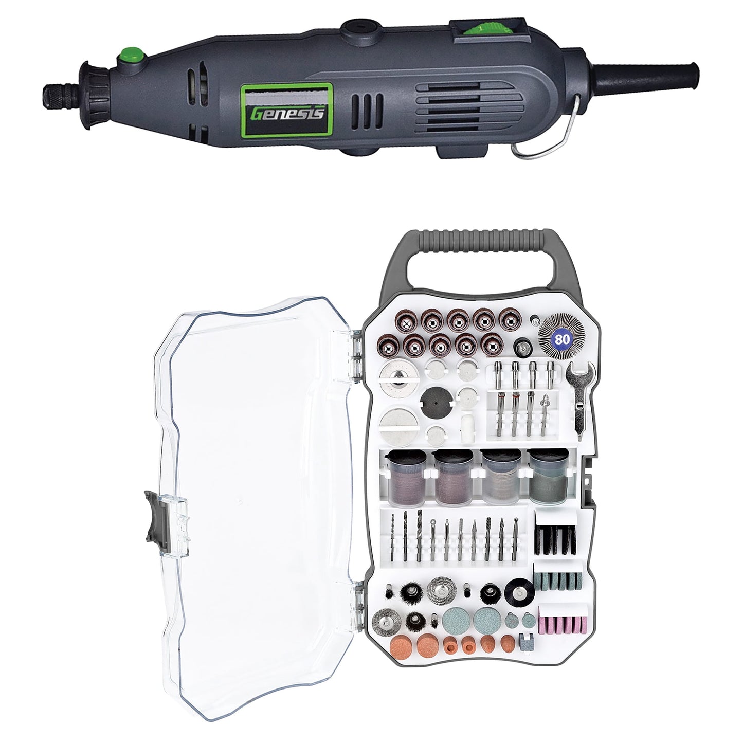 Genesis GRT2103-40 Variable Speed Rotary Tool with 40-Piece Accessory Set & GART208 208-Piece Rotary Tool Accessory Set