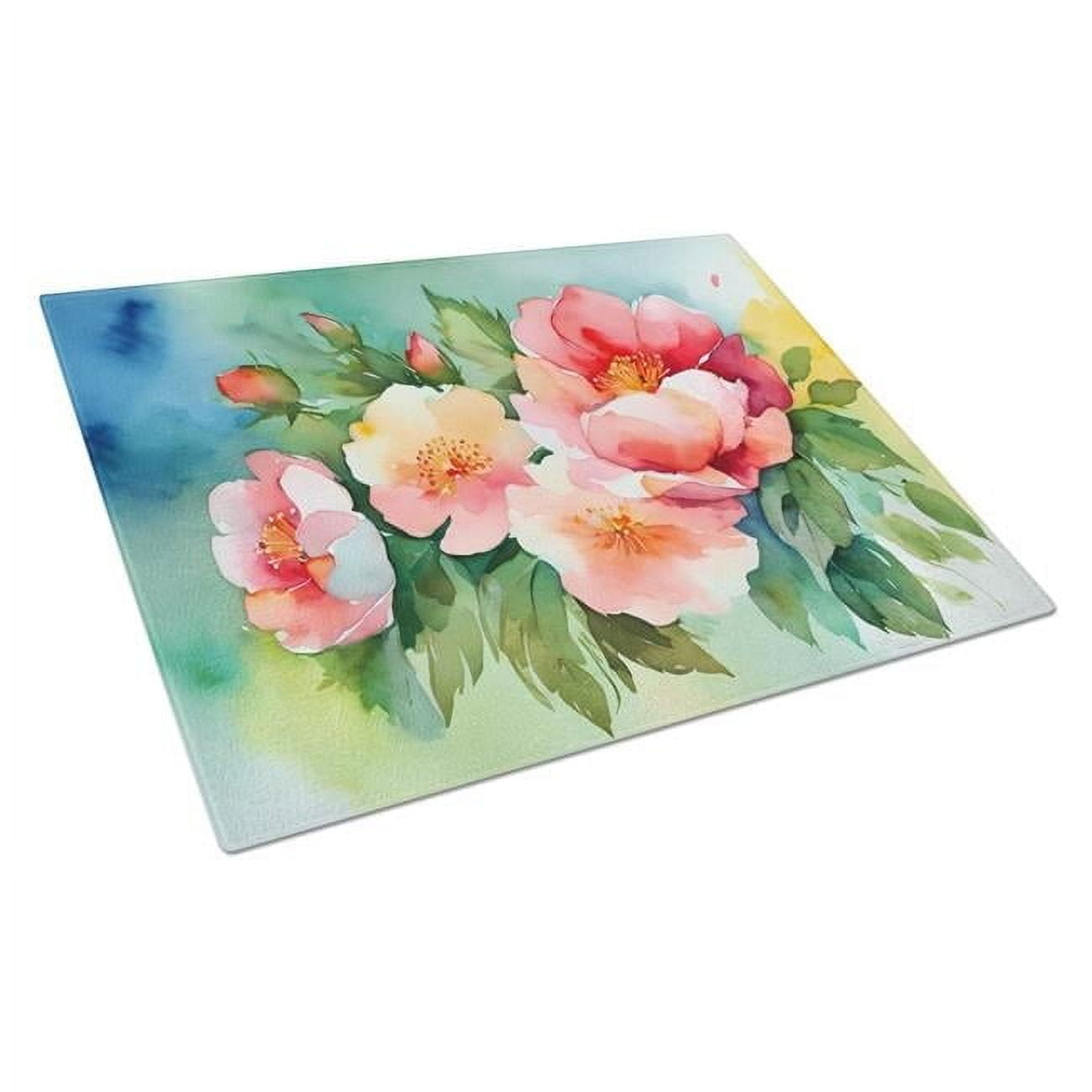 Georgia Cherokee Rose in Watercolor Glass Cutting Board Large 12 in x 15 in