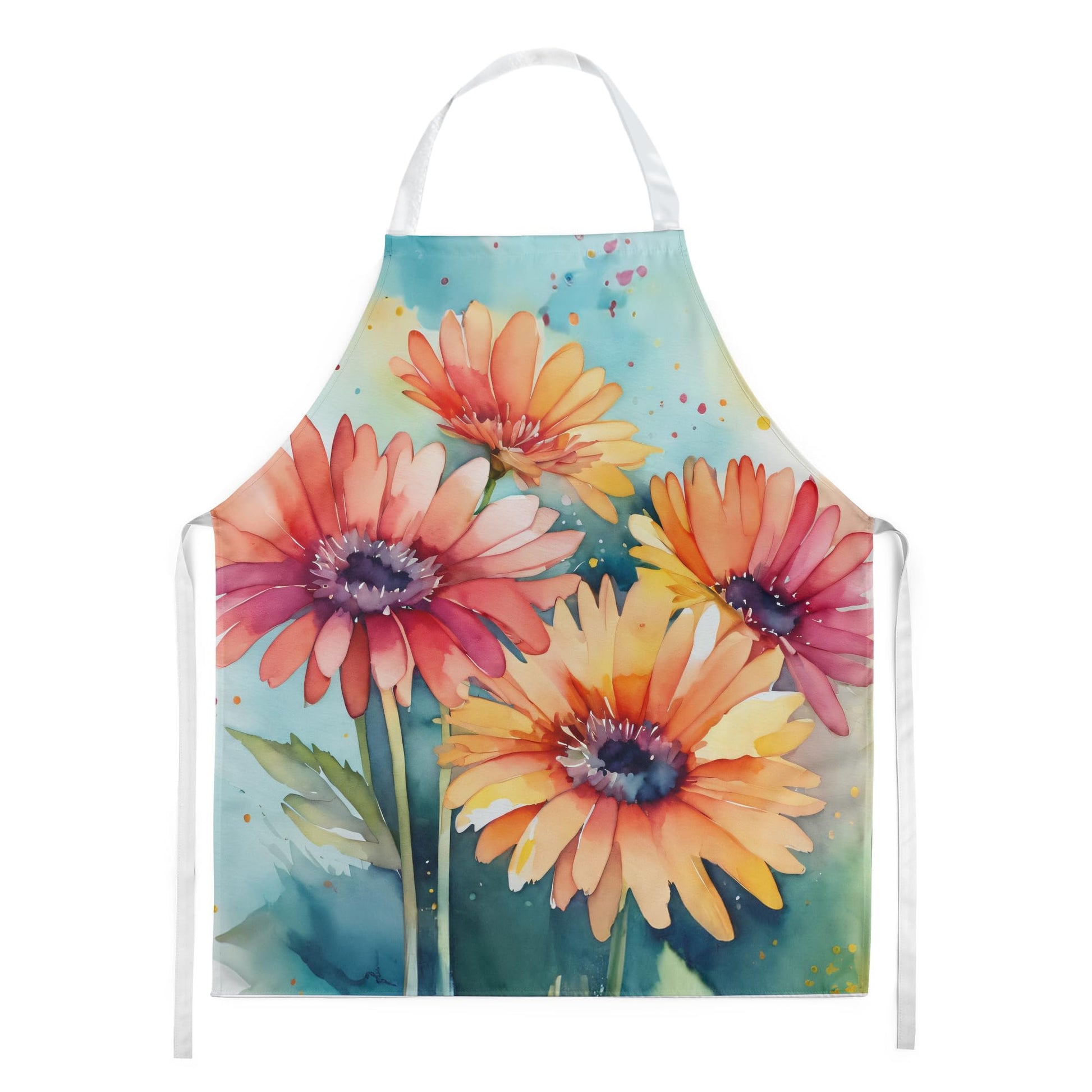 Gerbera Daisies in Watercolor Apron 27 in x 30 in