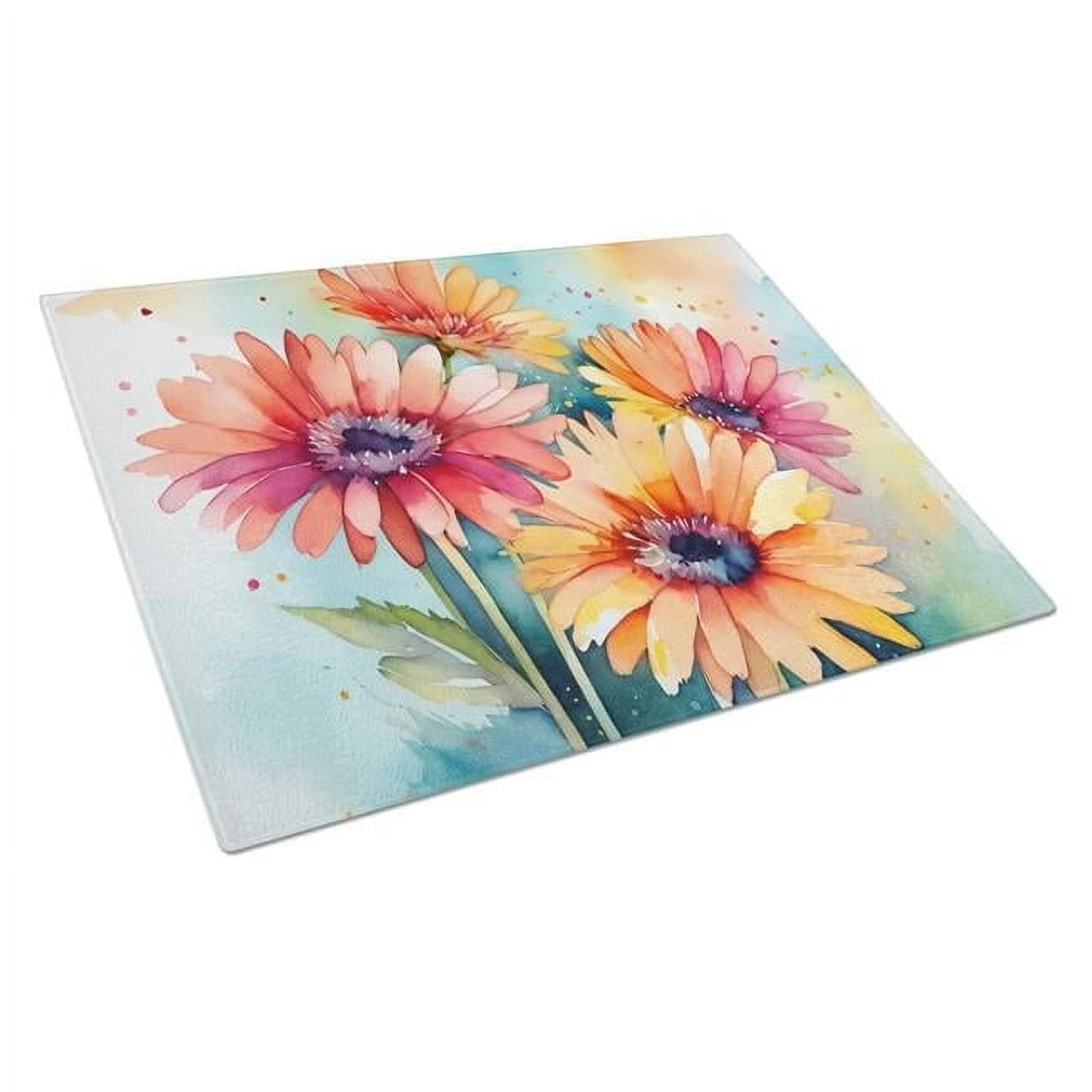 Gerbera Daisies in Watercolor Glass Cutting Board Large 12 in x 15 in