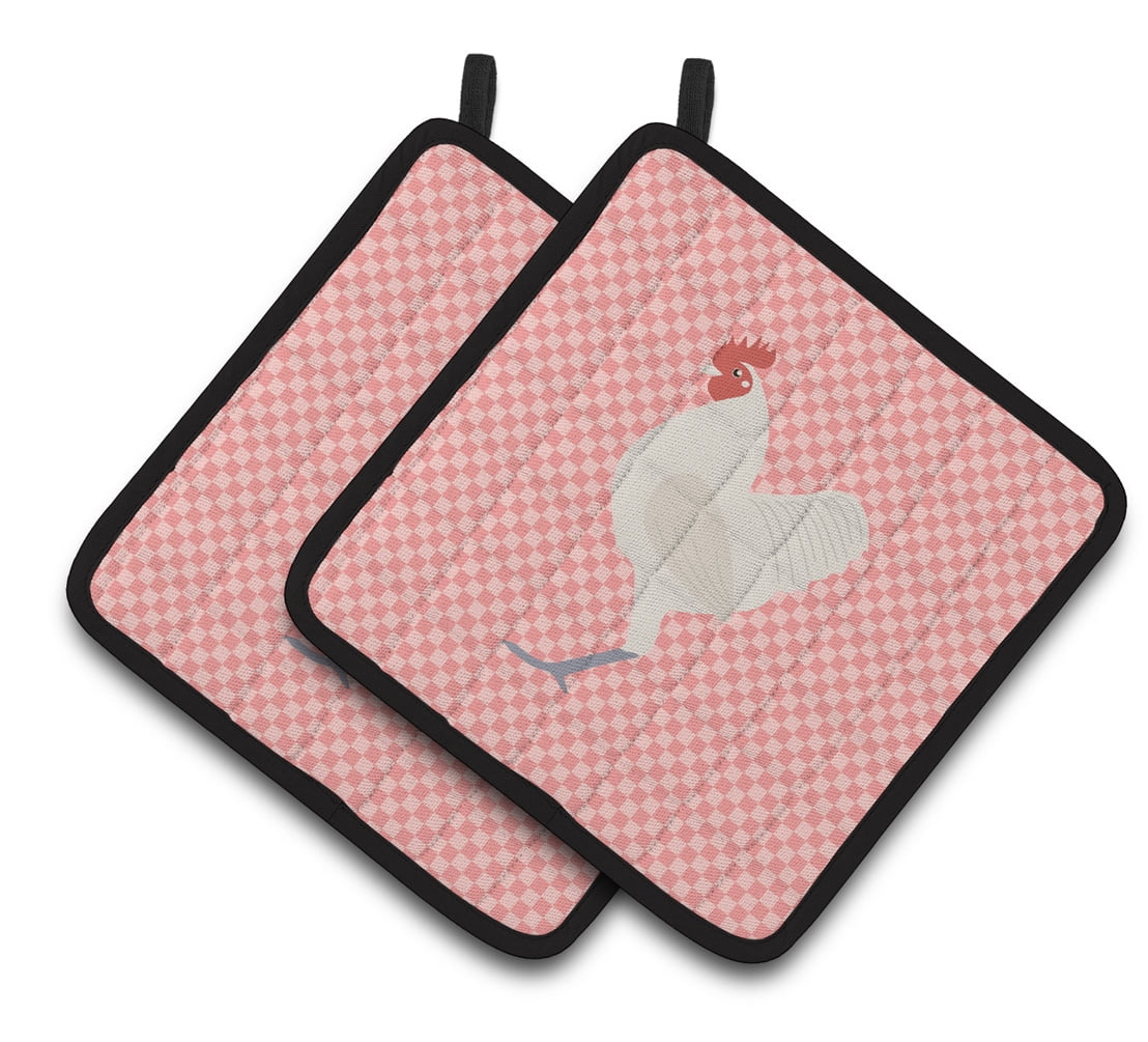 German Langshan Chicken Pink Check Pair of Pot Holders