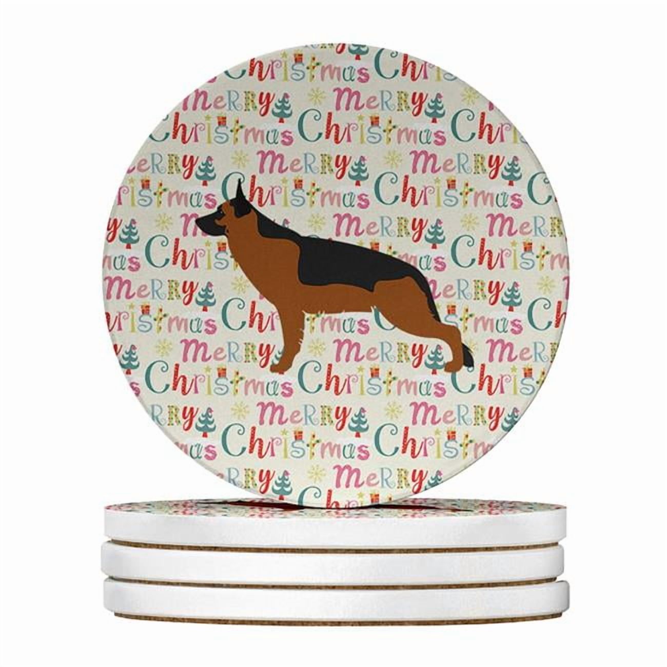 German Shepherd Merry Christmas Large Sandstone Coasters Pack of 4 4 in x 4 in