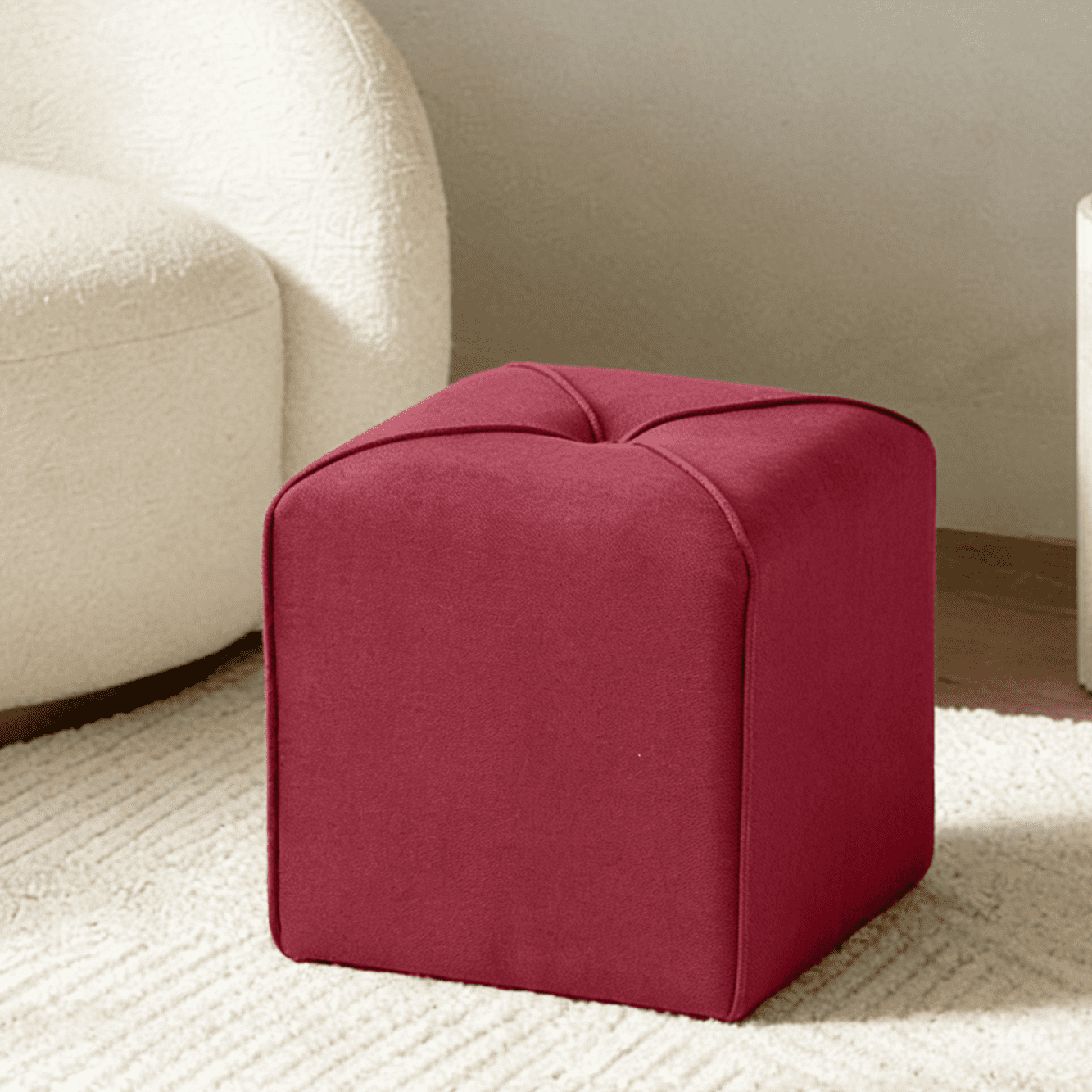 Gewnee 16.54" Square Linen Upholstered Ottoman Footrest For Home Office Red
