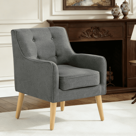 Gewnee 24.41" Linen Upholstered Accent Chair Solid Wood Frame for Living Room Bedroom Dark Grey