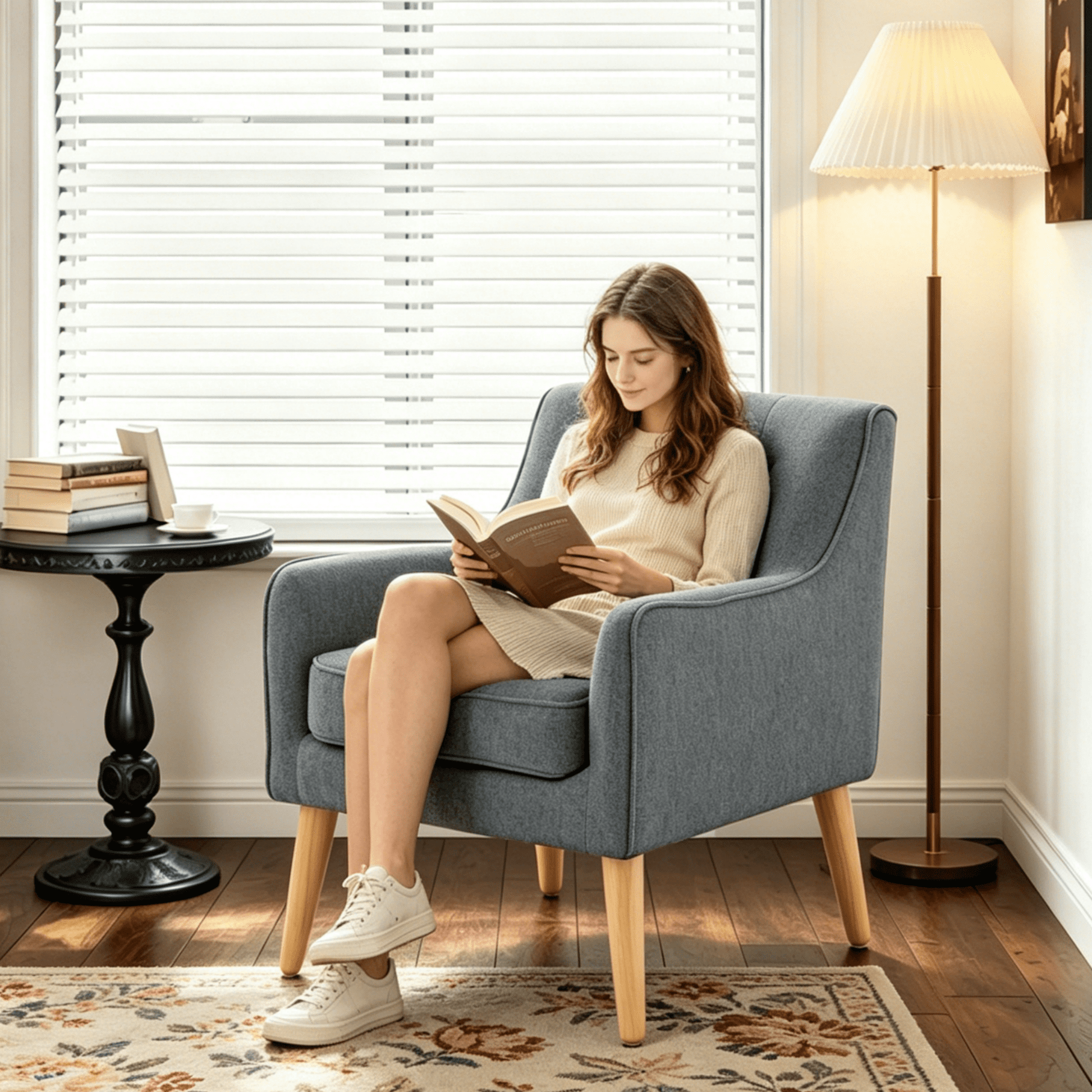 Gewnee 24.41â€Modern Accent Chair,Upholstered Comfy Single Cahir with Tufted Ergonomic Backrest,High-Density Foam Seat for Small Spaces & Apartments.Dark Grey