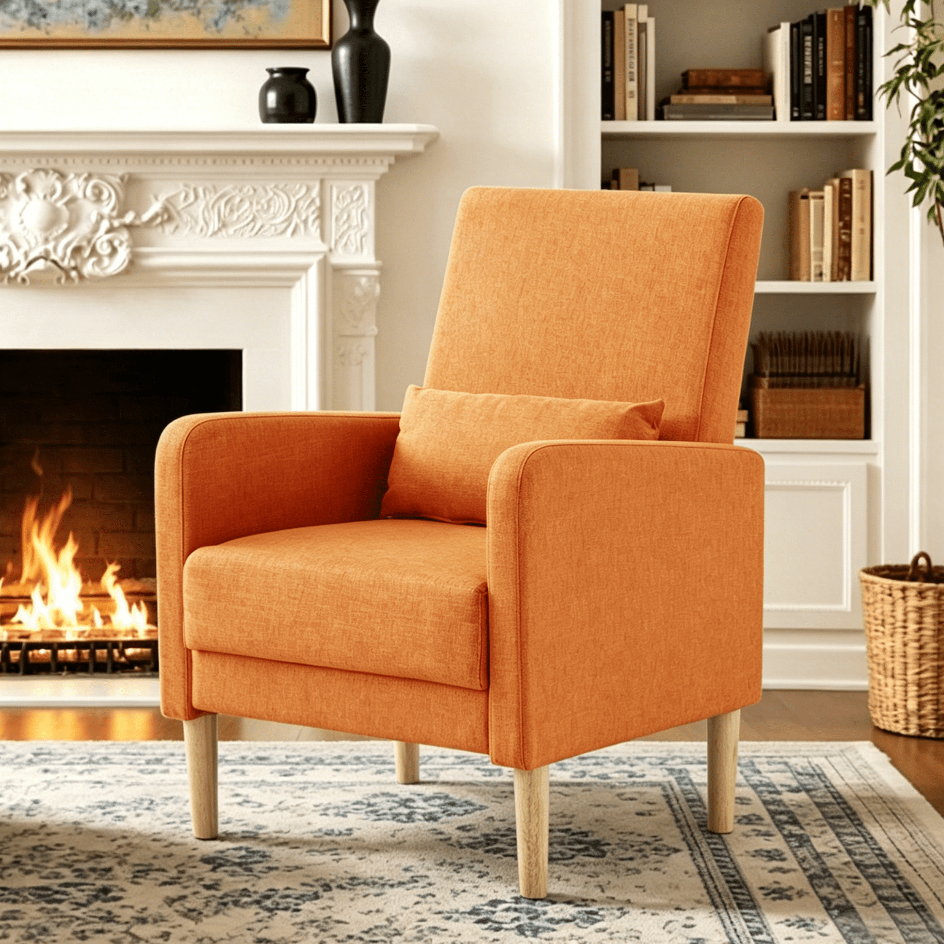 Gewnee 26.5"Accent Chair,Linen Fabric Upholstered Comfy Armchair with Solid Wood Frame & High Back,Single Chair for Living Room,Apartment,Office.Orange
