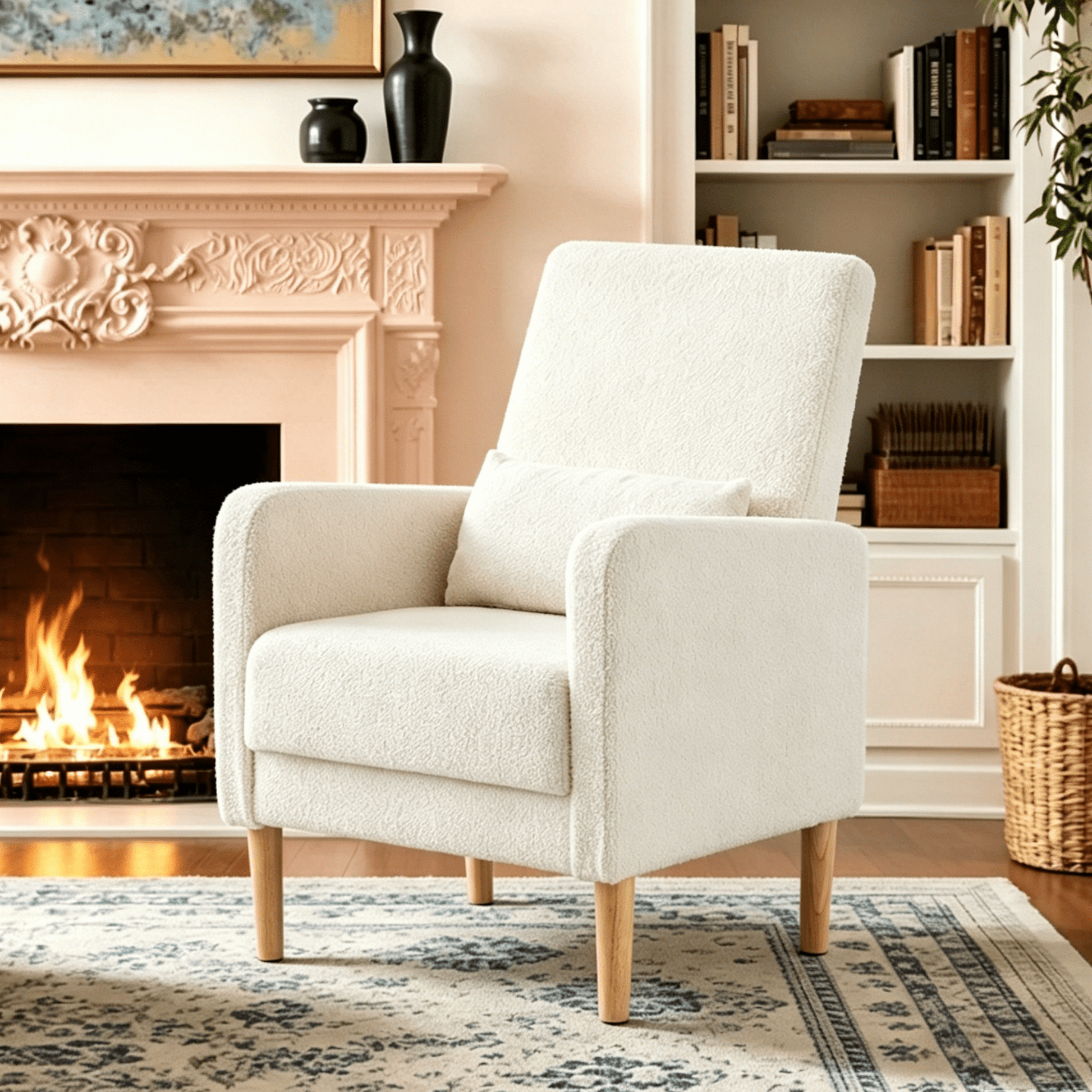 Gewnee 26.5"Accent Chair,Teddy Velvet Fabric Upholstered Comfy Armchair with Solid Wood Frame & High Back,Single Chair for Living Room,Apartment,Office.Beige