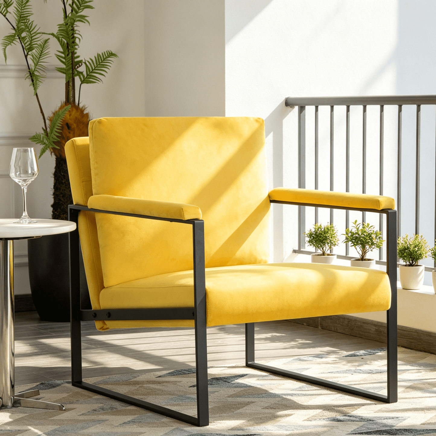 Gewnee 26.8" Accent Armchair, Velvet Metal Frame Chair with Square Arms for Living Room, Yellow