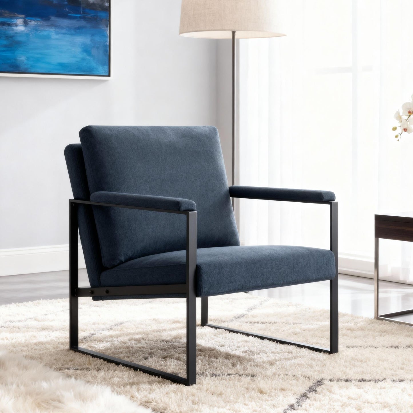 Gewnee 26.8â€Metal Frame Accent Armchair,Single Sofa Chair with Scratch-Resistant Foot Pads & Detachable Washable Backrest,Suitable for Study Rooms and Bedrooms.(Blue)