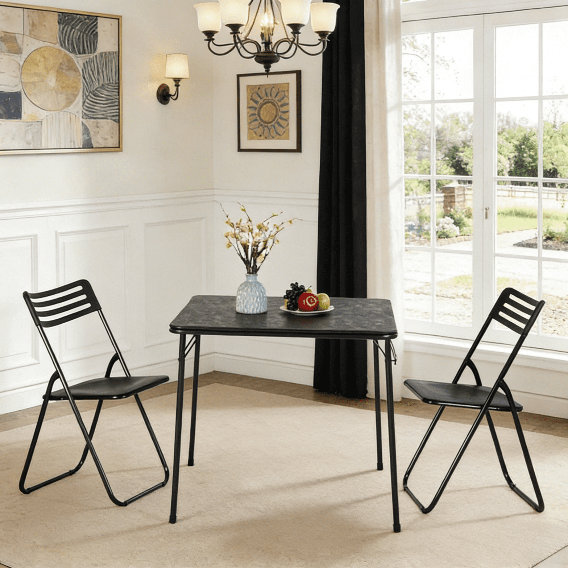 Gewnee 32 Inch Square Folding Table,No Assembly Portable Table,PVC Top with Metal Frame for Dining Room, Living Room, Office & Camping,Black