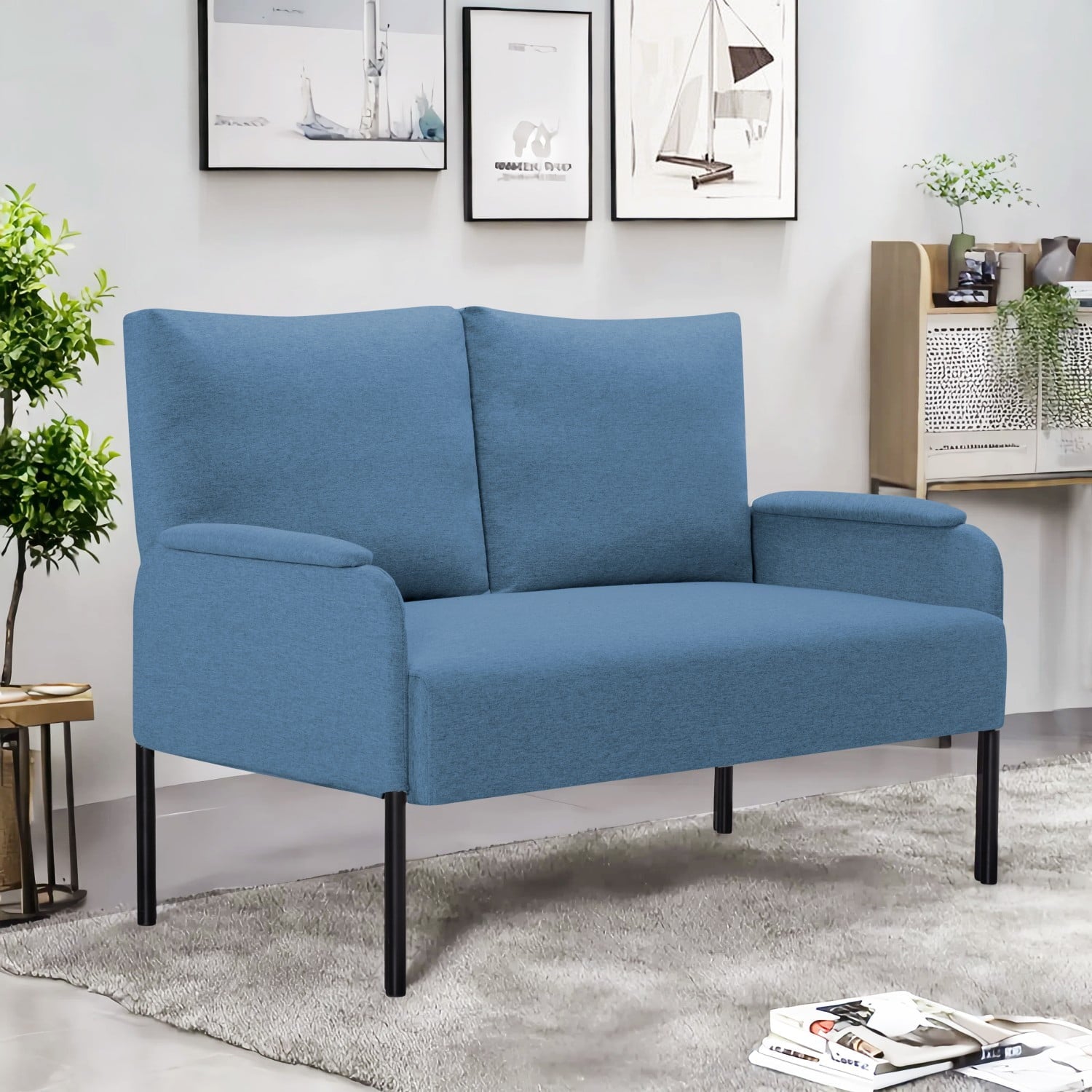 Gewnee SofÃ¡ Moderno de Dos Plazas con Estructura de Metal de 45.7", Mezcla de Lino, SofÃ¡ PequeÃ±o para Espacios PequeÃ±os, Sala de Estar, Dormitorio
