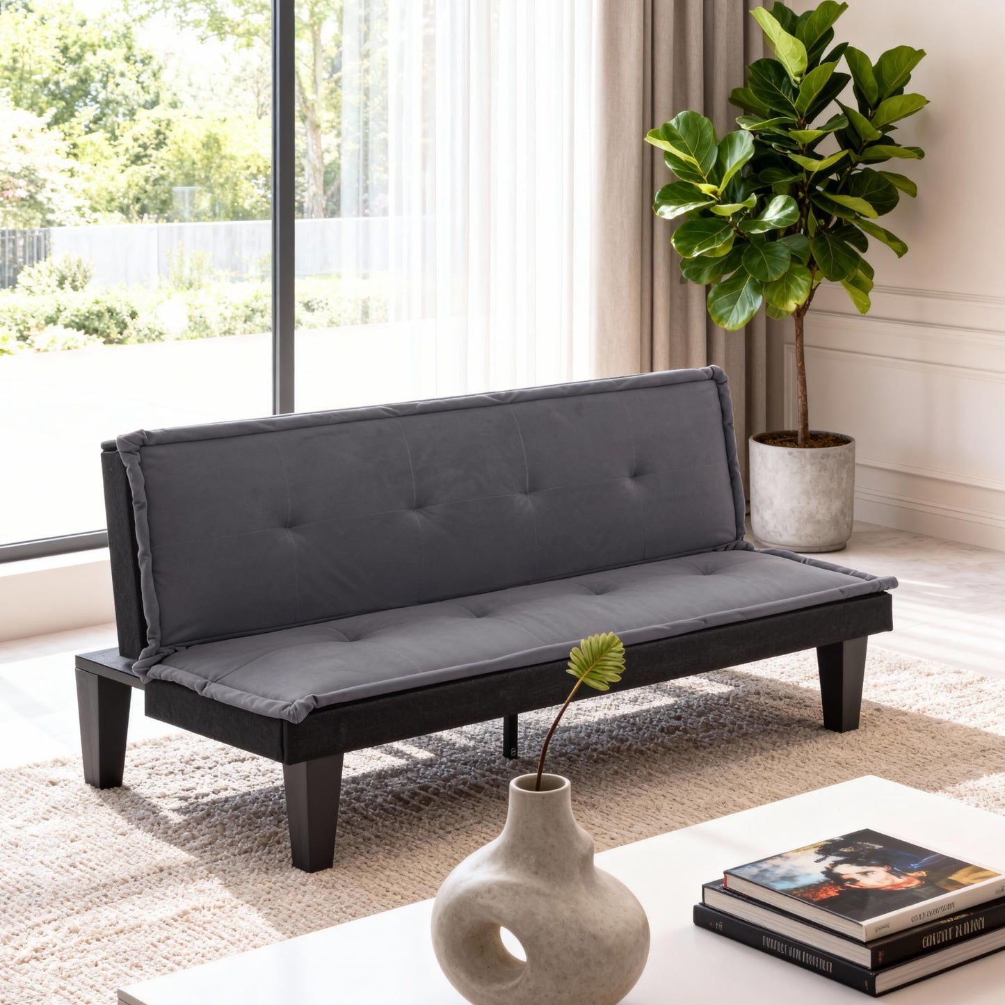 Gewnee 62.99â€Futon Sofa Bed,Folding Loveseat Recliner with 5-level Adjustment,Sleeper Sofa for Apartments,Offices or Guest Rooms.Dark Grey