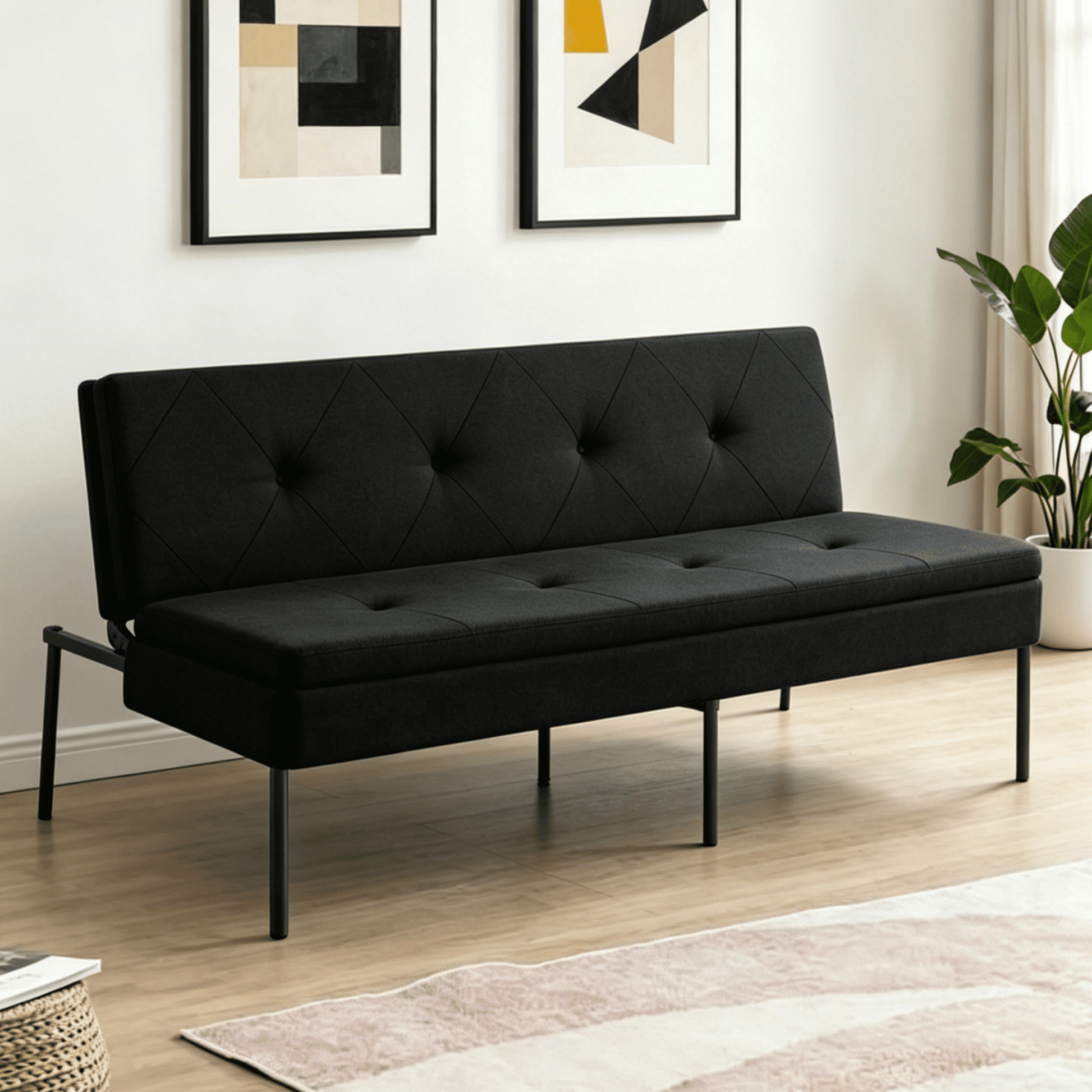 Gewnee 63.39"Futon Couches,Folding Loveseat Recliner with 5 Positions,Iron Frame,Adjustable Futon for Small Spaces,Apartments,Dorms â€“ Easy Assembly