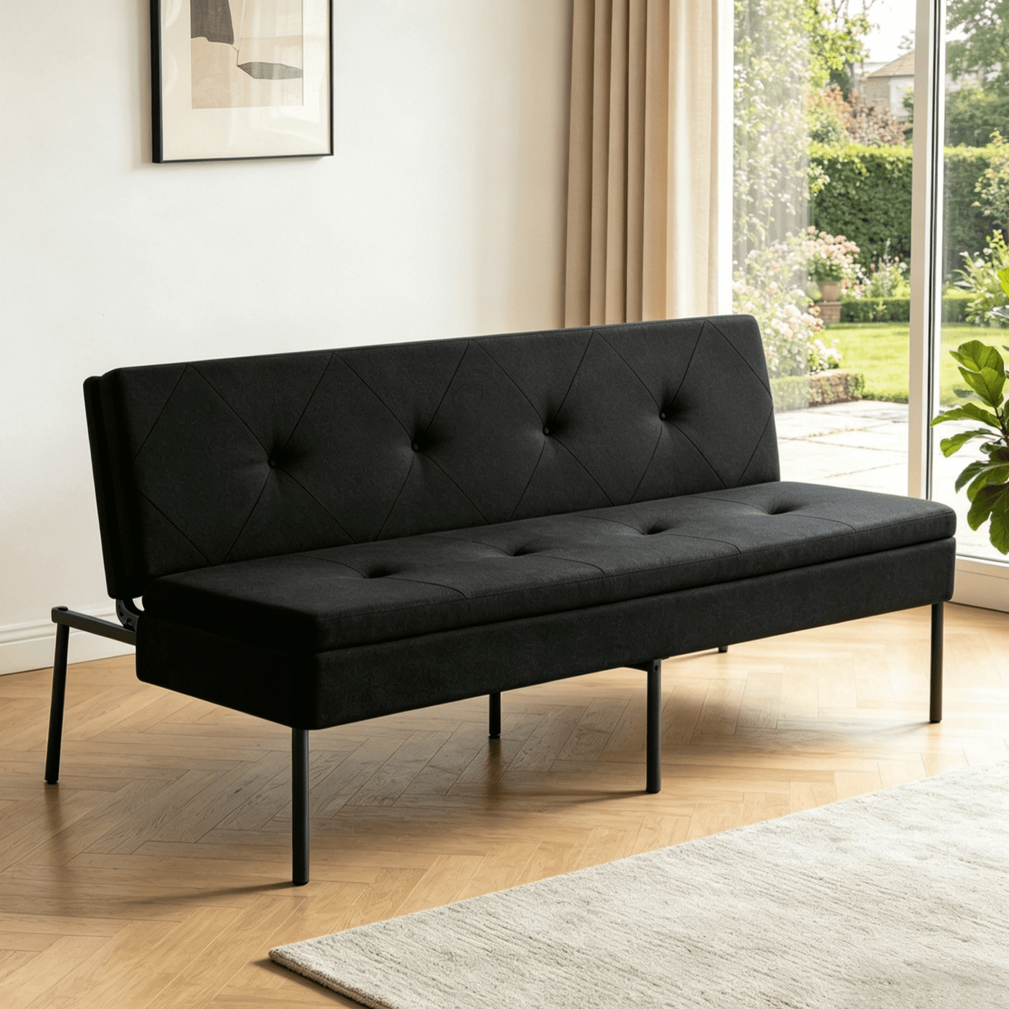 Gewnee 63.39" Futon Sofa Bed,Foldable Sleeper Futon with 5-Position Adjustable,Iron Frame,Folding Sofa Bed for Living Room,Apartment.Black