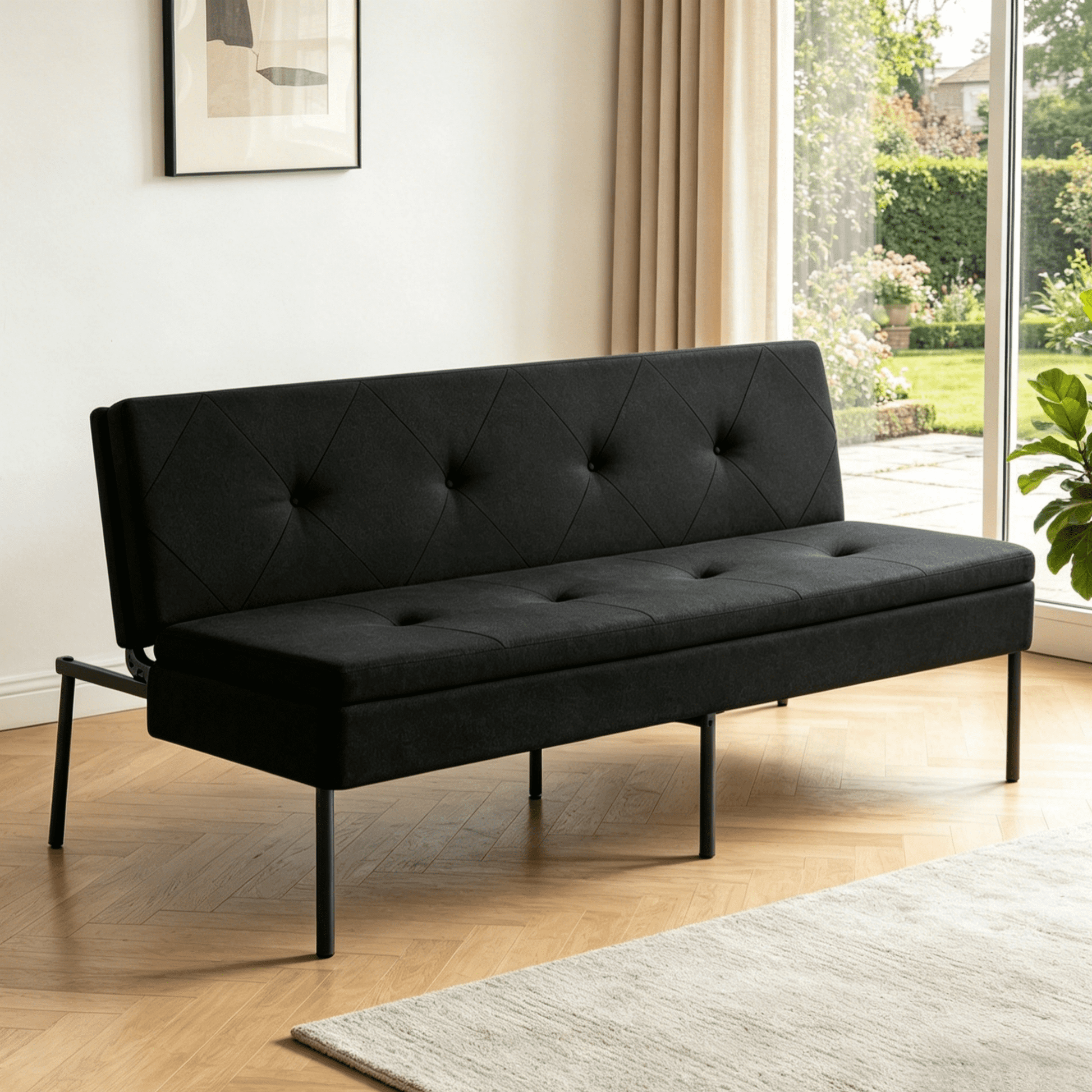 Gewnee 63.39" Futon Sofa Bed,Foldable Sleeper Futon with 5-Position Adjustable,Iron Frame,Folding Sofa Bed for Living Room,Apartment.Black