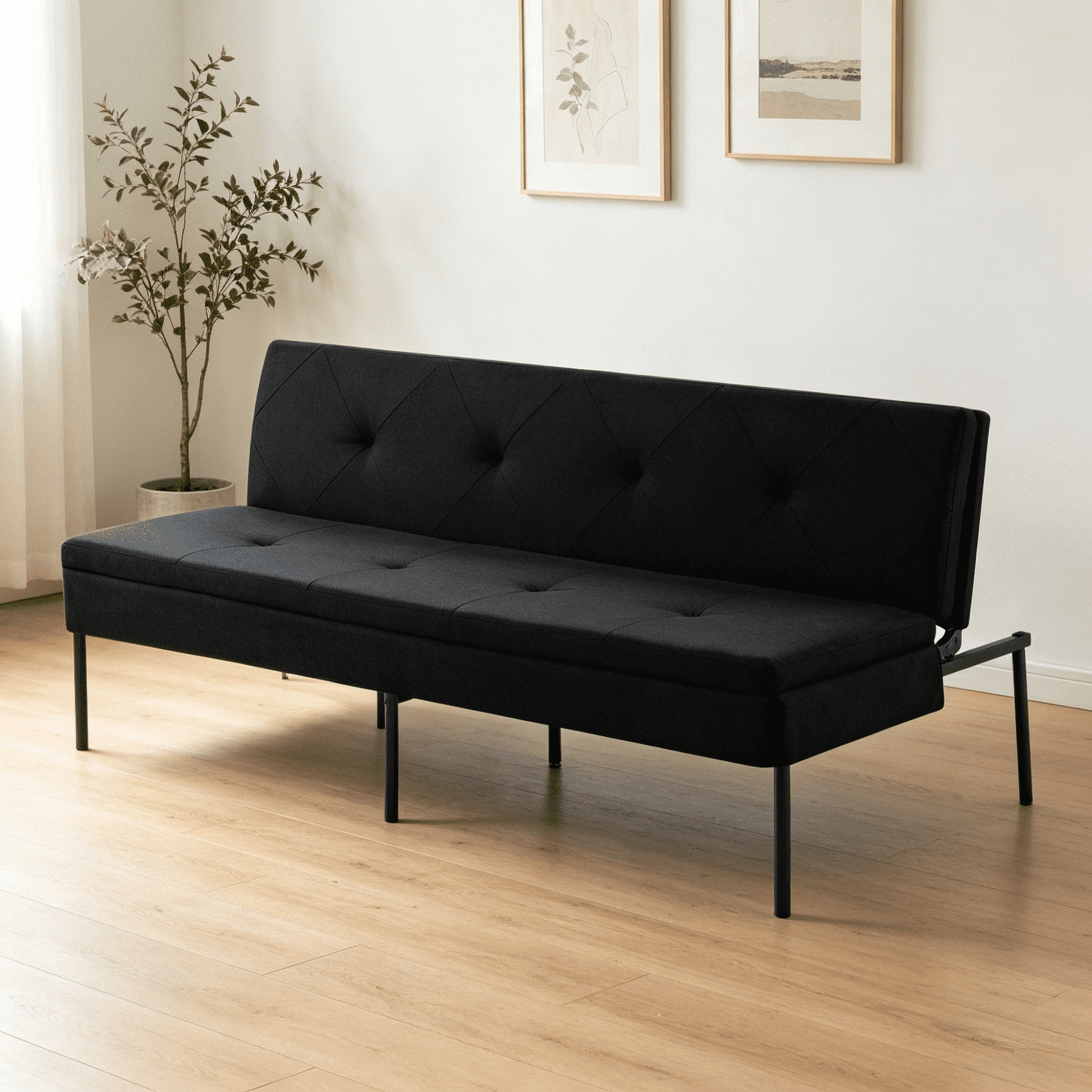 Gewnee 63.39â€Futon Sofa Bed,Convertible Sleeper Couch - Iron Frame & 5 Adjustable Positions,Folding Sofa Bed for Living Room,Office,Apartment,Black