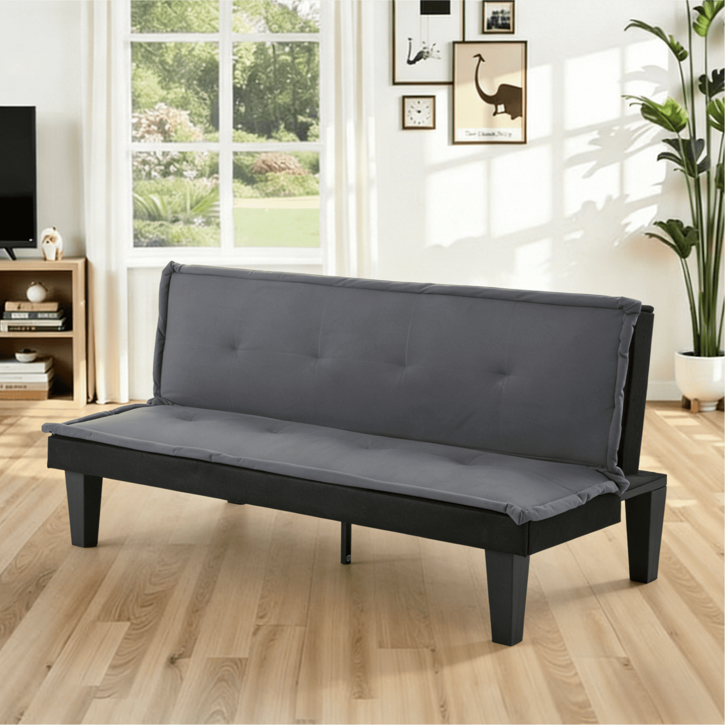 Gewnee Dark Grey 62.99" Futon Sofa Bed, 5-Level Adjustable Loveseat, Foldable Sleeper Sofa for Office & Guest Rooms