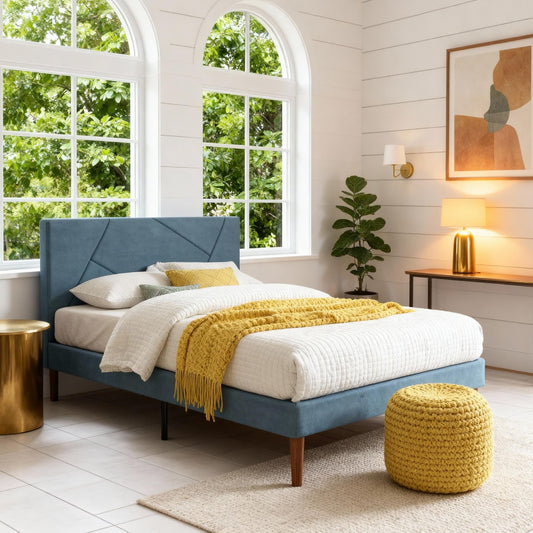 Gewnee King Size Upholstered Platform Bed Frame with Soft padded Headboard,Solid Wood Slats Support,Easy Assembly,No Box Spring Needed