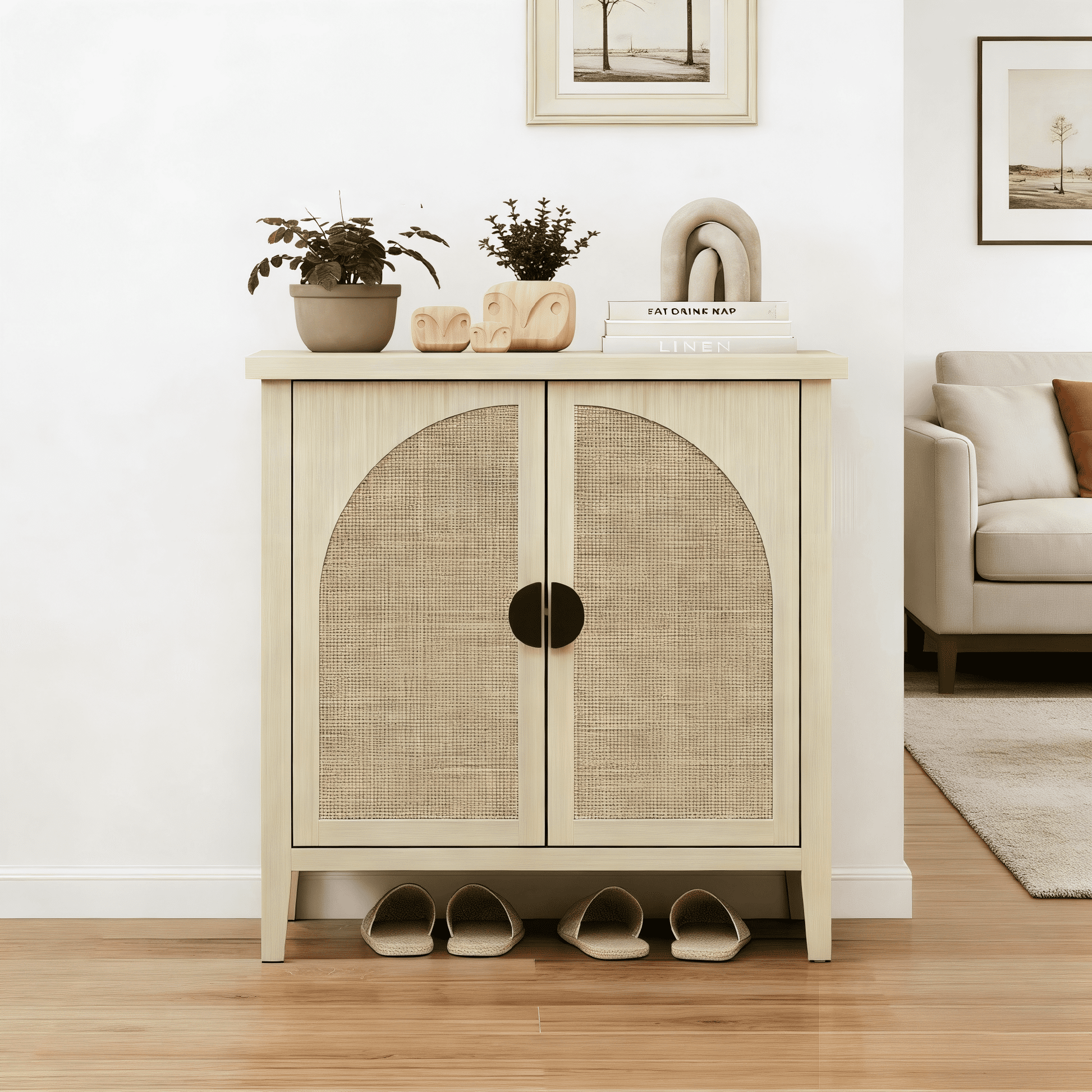 Gewnee Hollow-Carved 2-Door Accent Cabinet, Sideboard Buffet Storage Cabinet with Adjustable Shelf for Entryway, Living Room and Bedroom