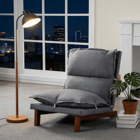 Gewnee Tatami Floor Recliner Chair - 5-Position Adjustable Lounge Chair with Solid Wood Frame,Linen Fabric & High-Density Sponge,Easy Assembly for Living Room,Bedroom,Game Room