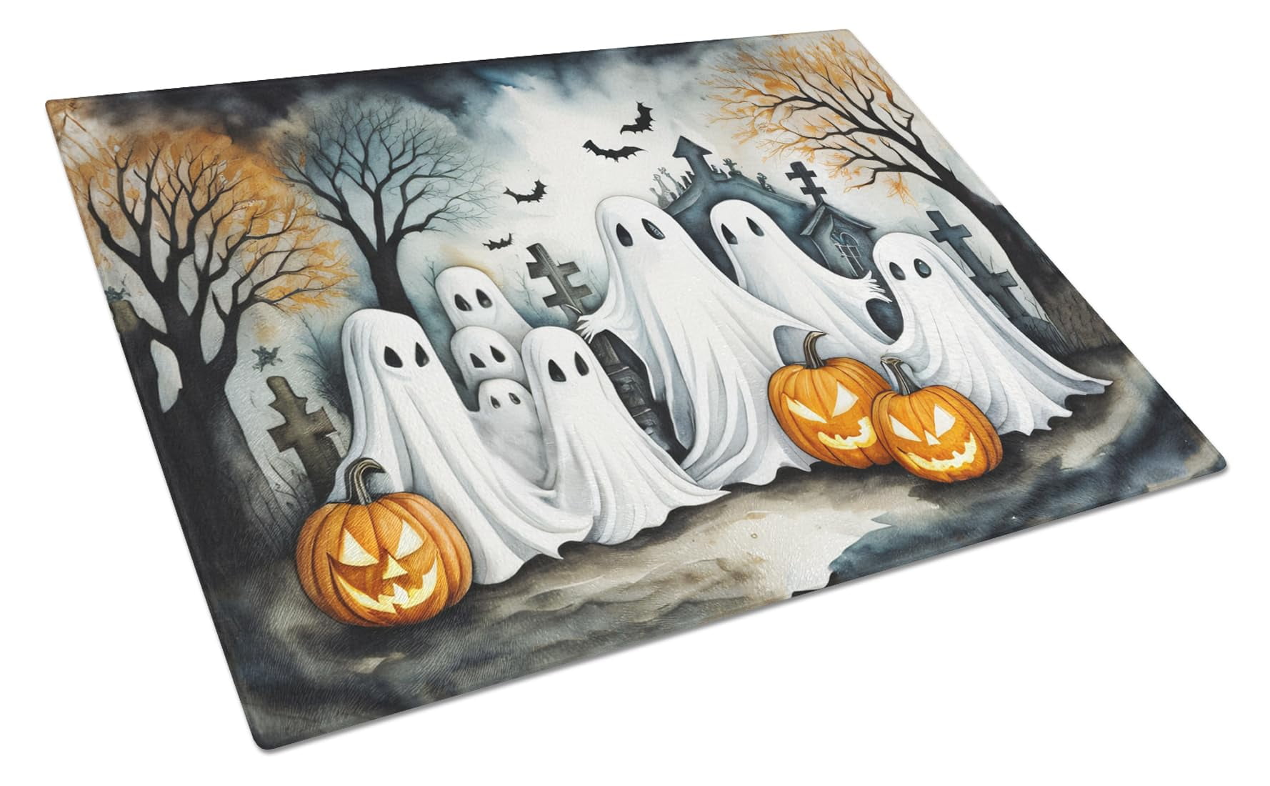 Ghosts Spooky Halloween Glass Cutting Board Large 12 in x 15 in