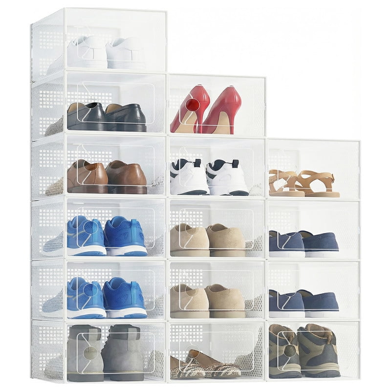 Gianna 15 Pack Stackable Shoe Box , Plastic Storage Organizer for Closet Hallway Bedroom, Holds Shoes up to US Size 11ï¼ŒWhite