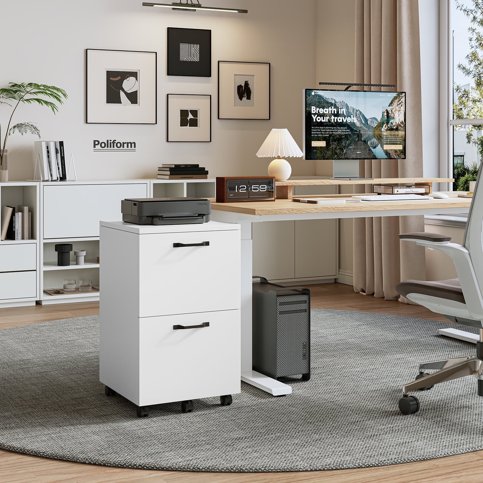 Gianna 2-Drawer Rolling File Cabinet with Lockable Wheels, Printer Stand with Storage for Home Office
