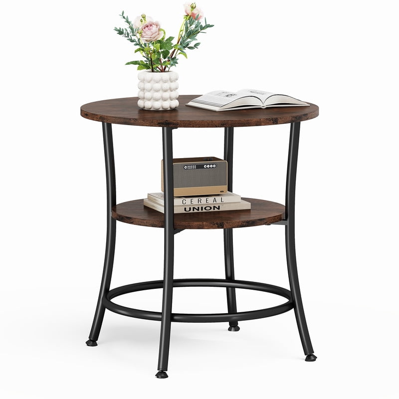 Gianna 2-Tier Round Side Tableï¼ŒSpace-Saving End Table for Small Living Room & Bedroomï¼ŒRust Brown
