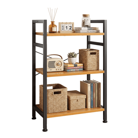 Gianna 3 Tier Bookshelf, Free Standing Shelf, Bookcase Shelf Storage Organizer, Industrial Book Shelves for Home Office, Living Room, Kitchen, Wood