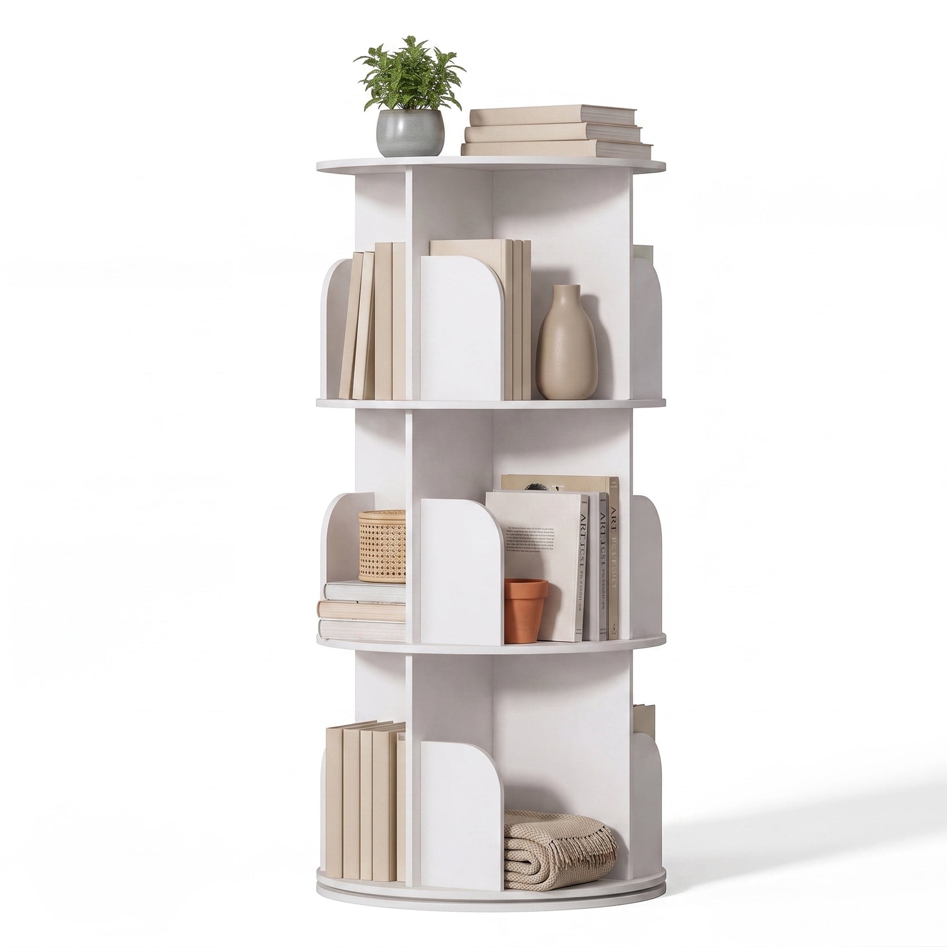 Gianna 3 Tier Rotating Bookshelf, 360 Display Floor Standing Bookcase Storage Rack, White
