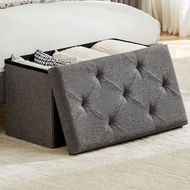 GIANNA 30 Inches Folding Storage Ottoman Bench, Storage Chest, Foot Rest Stool, Bedroom Bench with Storage, Holds up to 660 lbï¼ŒGray